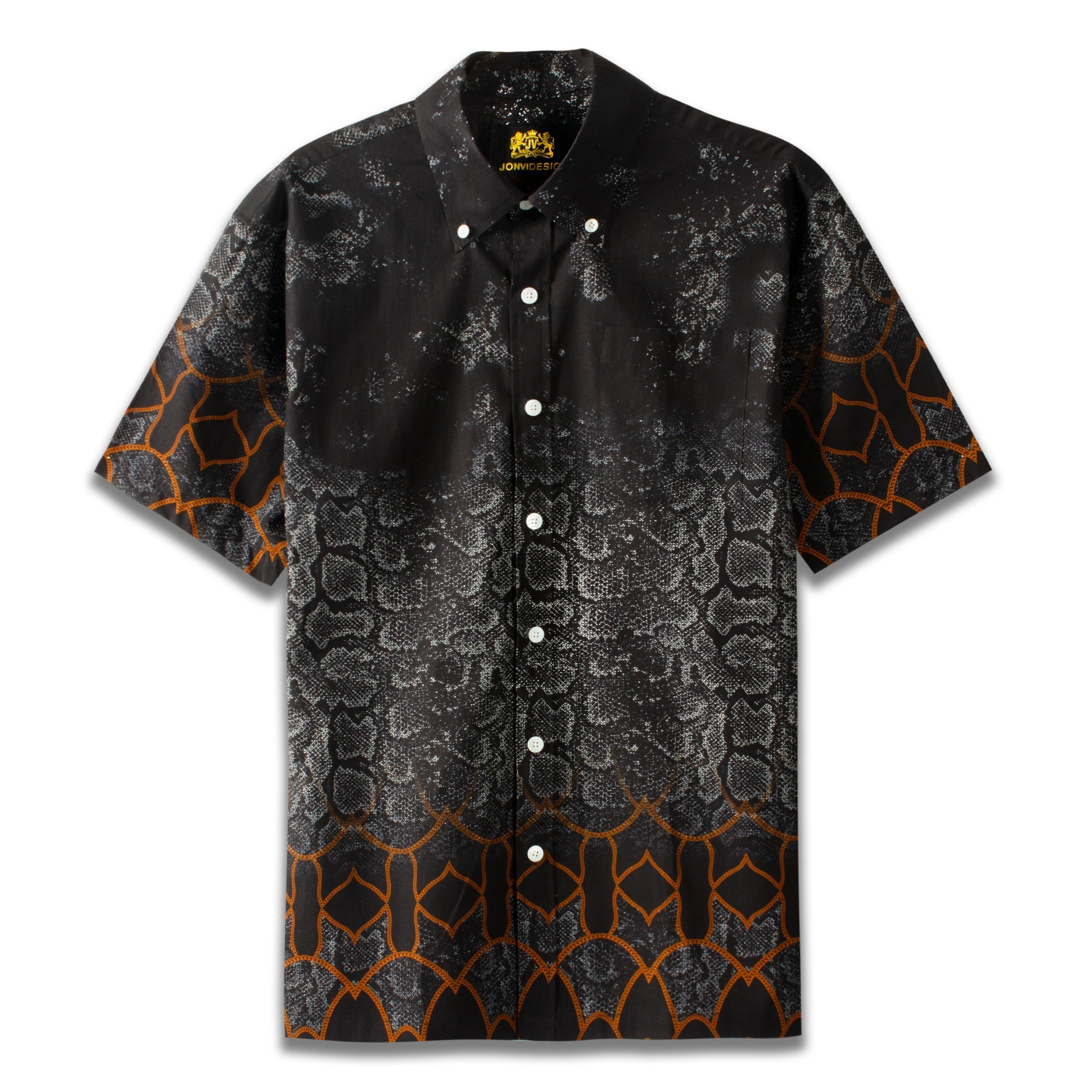 Snakeskin Print Short Sleeve Dress Shirt for Men Jonvidesign