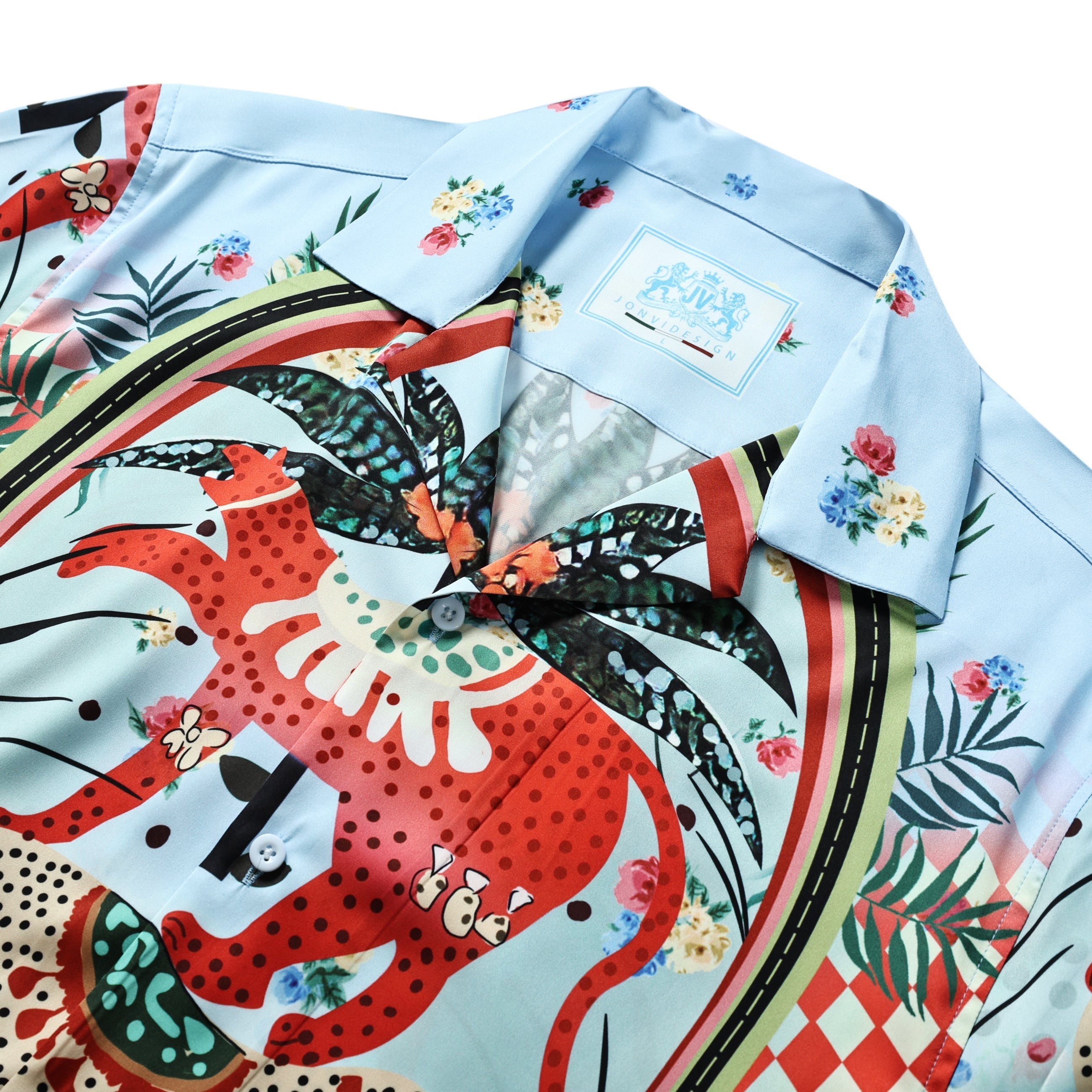 Tropical Animal Pattern Short Sleeve Camp Collar Shirt Jonvidesign