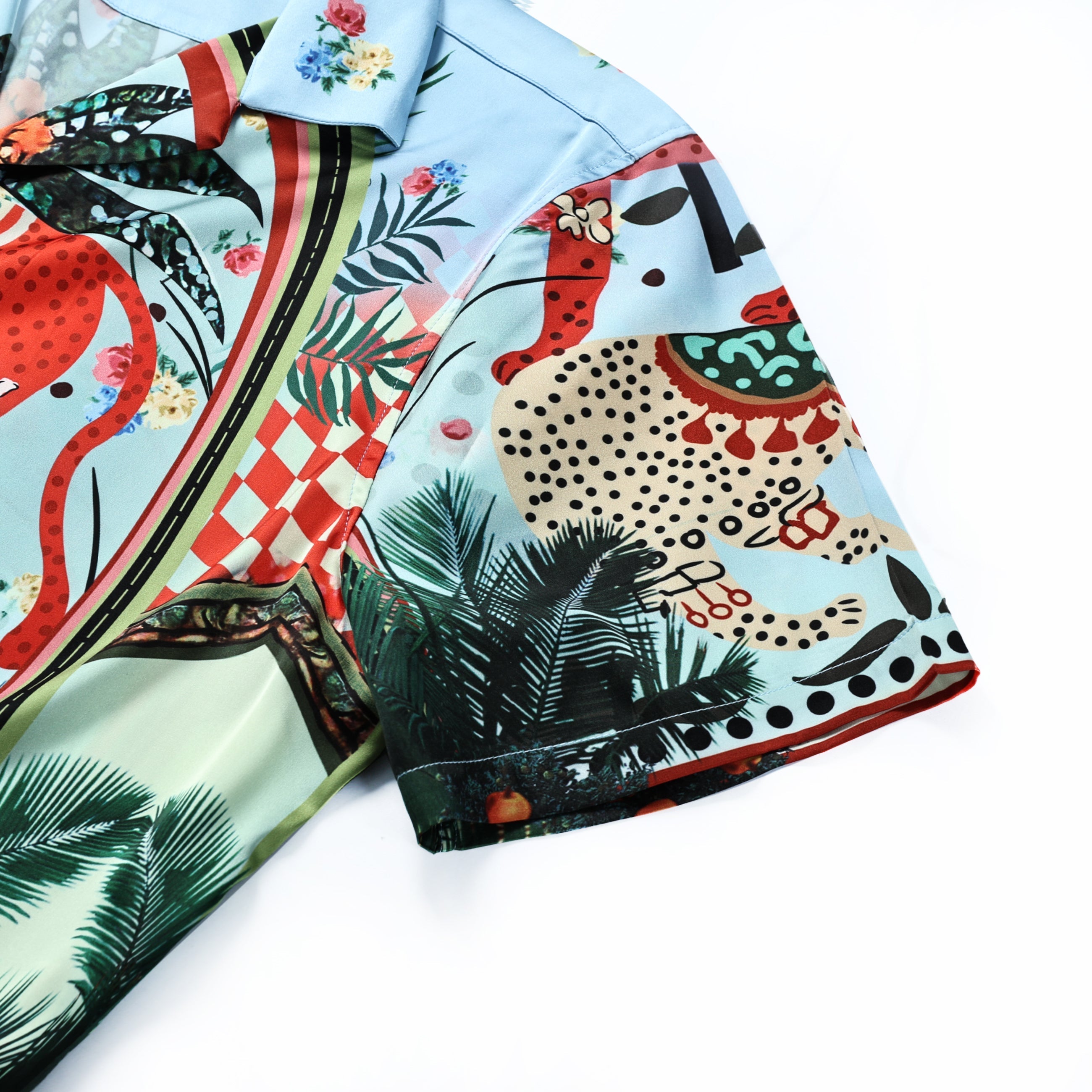 Tropical Animal Pattern Short Sleeve Camp Collar Shirt Jonvidesign
