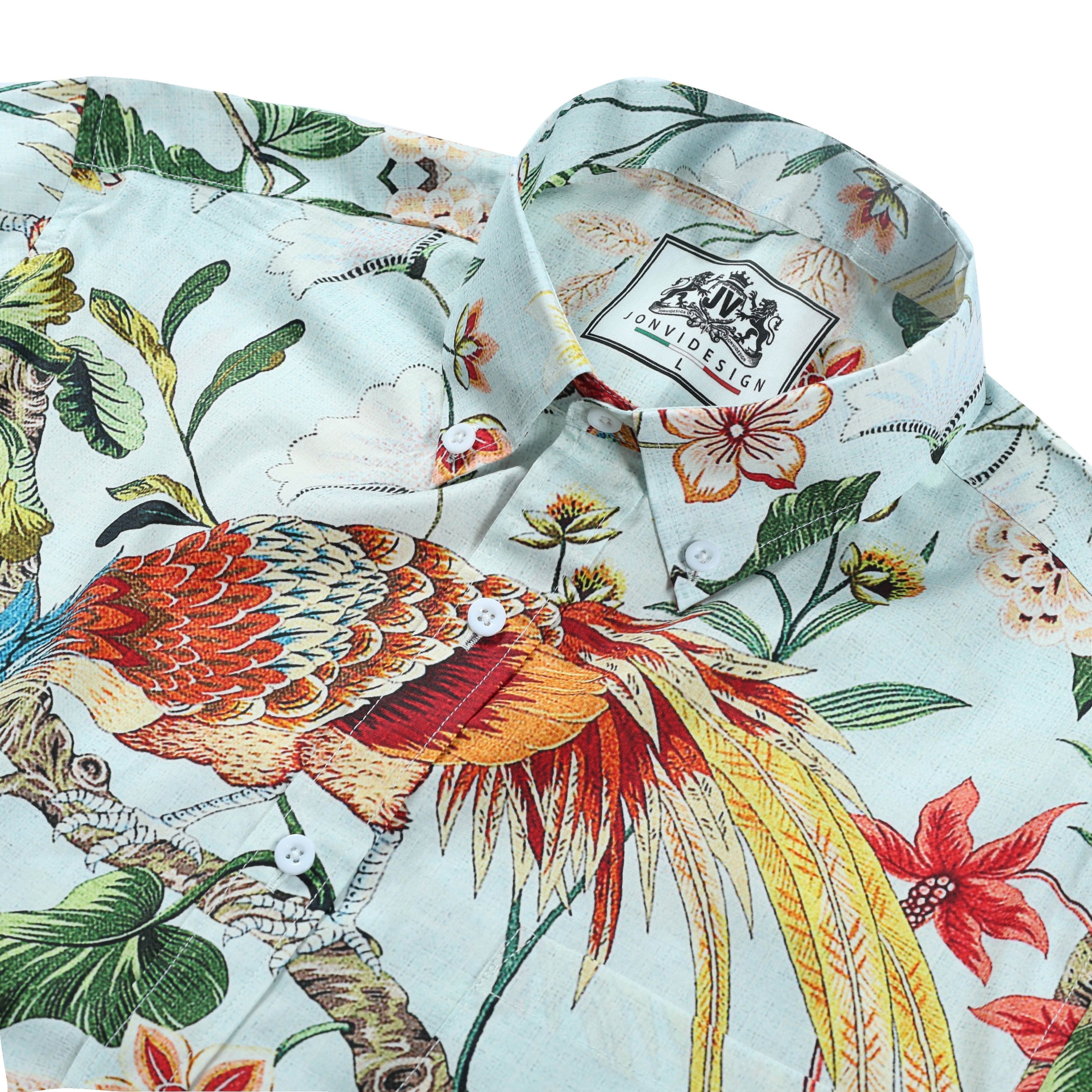 Tropical Animal Peacock Print Button Down Long Sleeve Shirt Jonvidesign