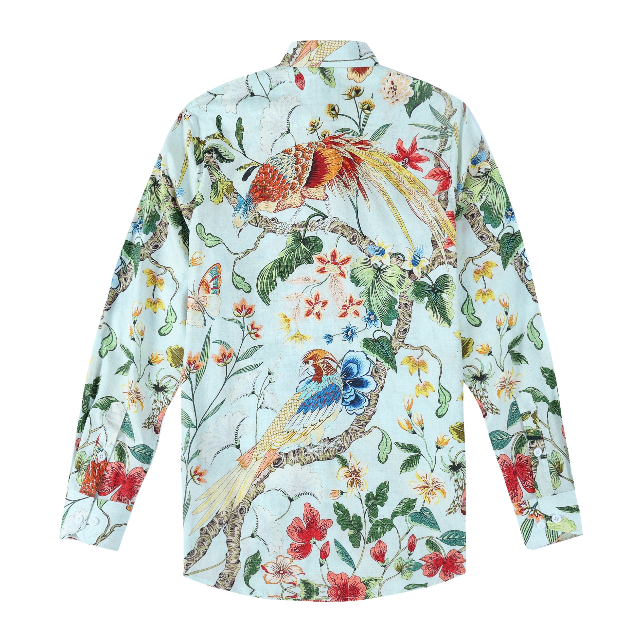 Tropical Animal Peacock Print Button Down Long Sleeve Shirt Jonvidesign