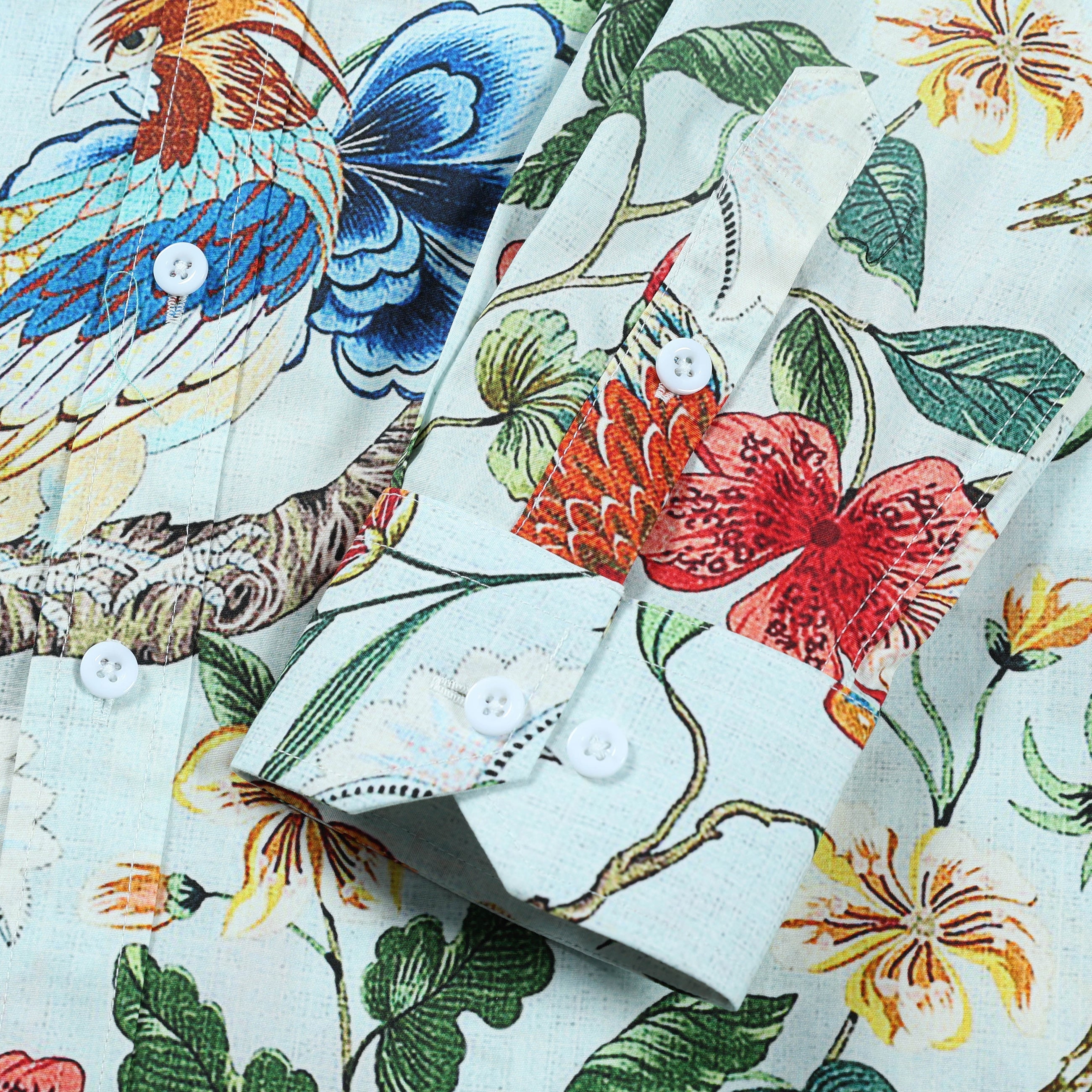 Tropical Animal Peacock Print Button Down Long Sleeve Shirt Jonvidesign