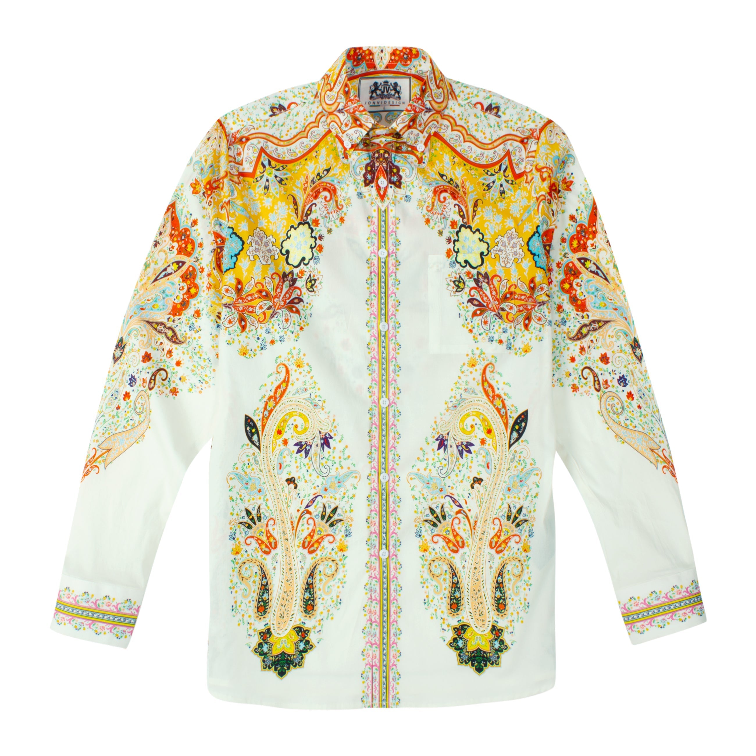 Tropical Floral Pattern Long Sleeve Button Down Shirt Jonvidesign