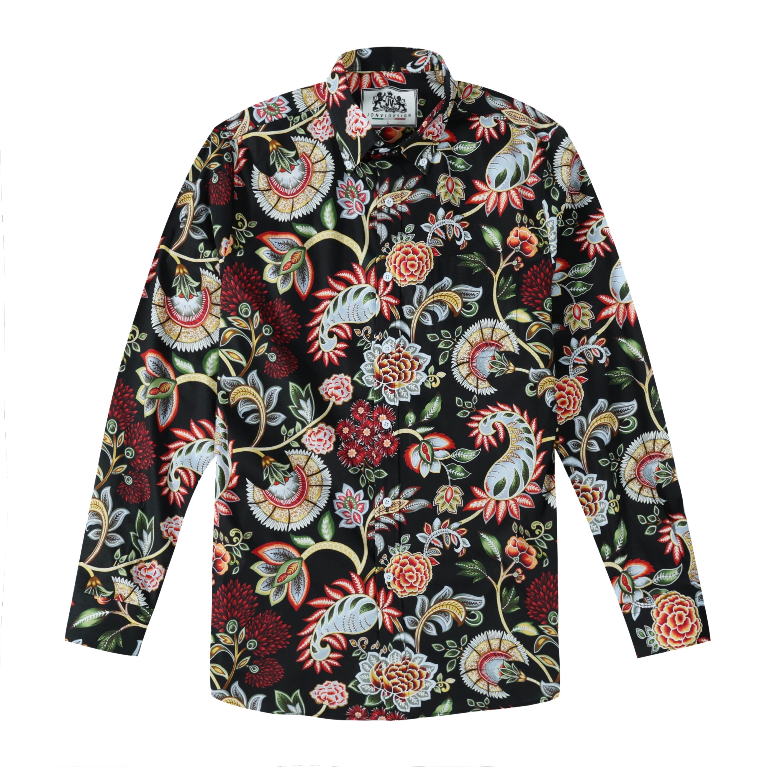 Tropical Floral Print Long Sleeve Button Down Casual Shirt Jonvidesign