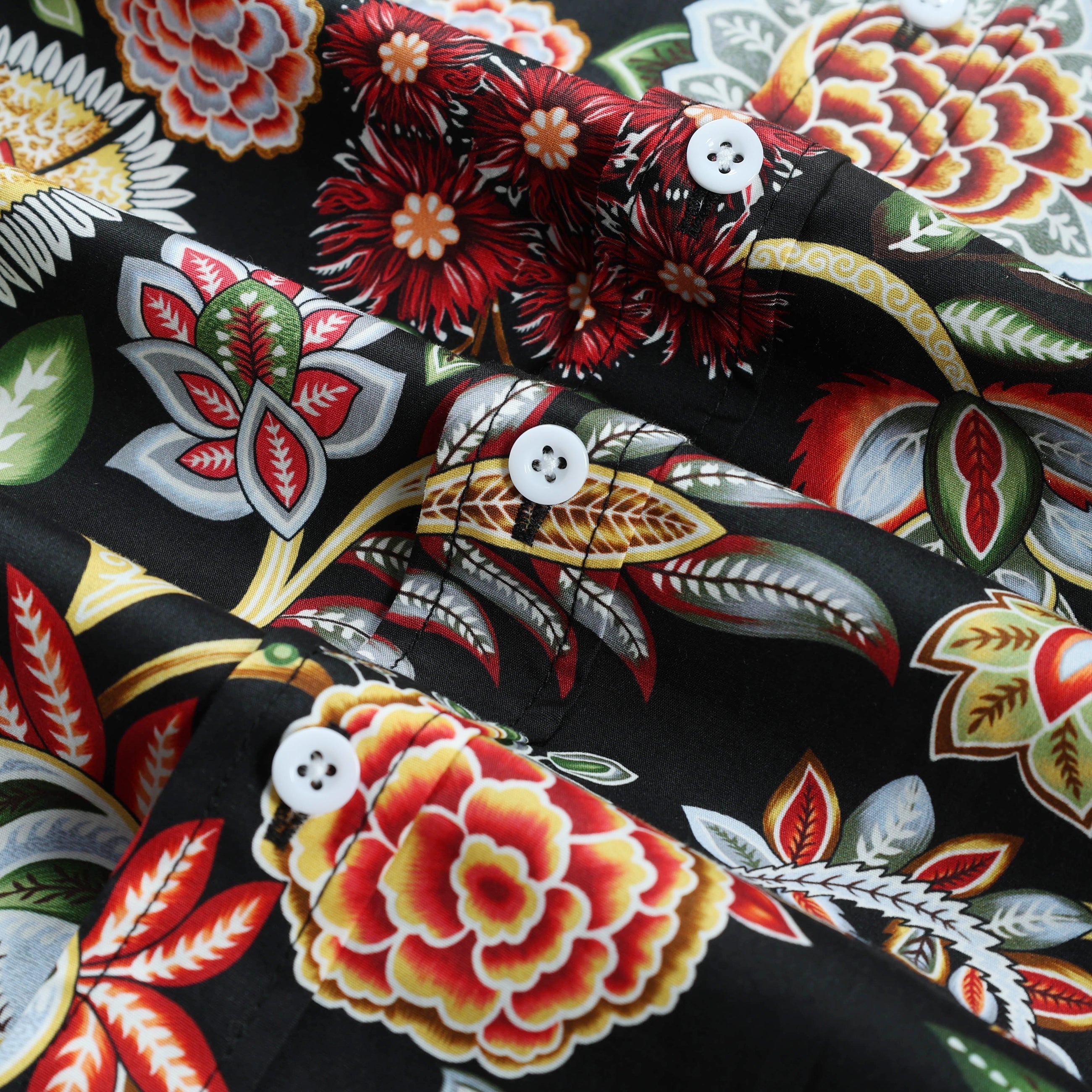 Tropical Floral Print Long Sleeve Button Down Casual Shirt Jonvidesign