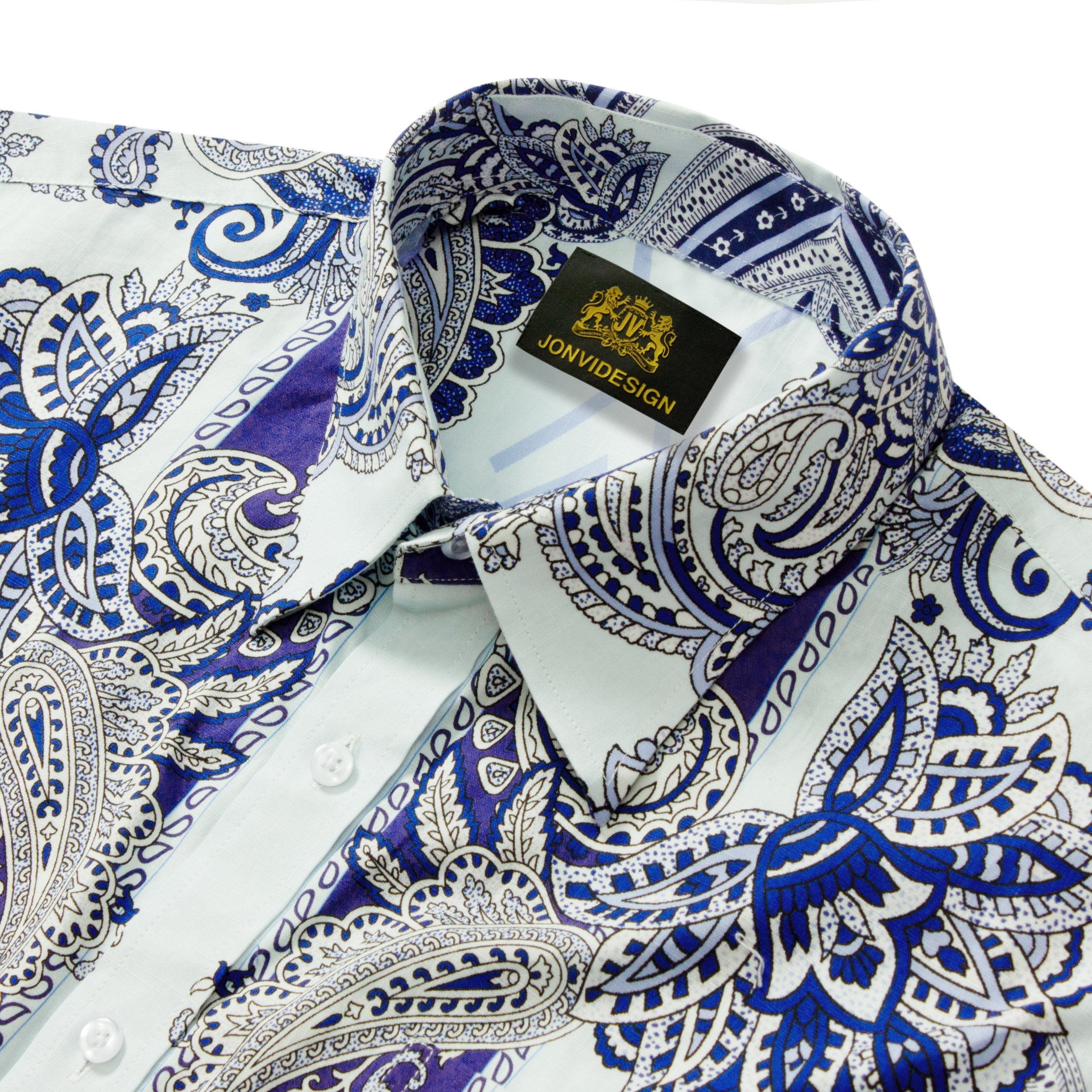 Tropical Paisley Pattern Short Sleeve Camp Shirt in Purple Jonvidesign
