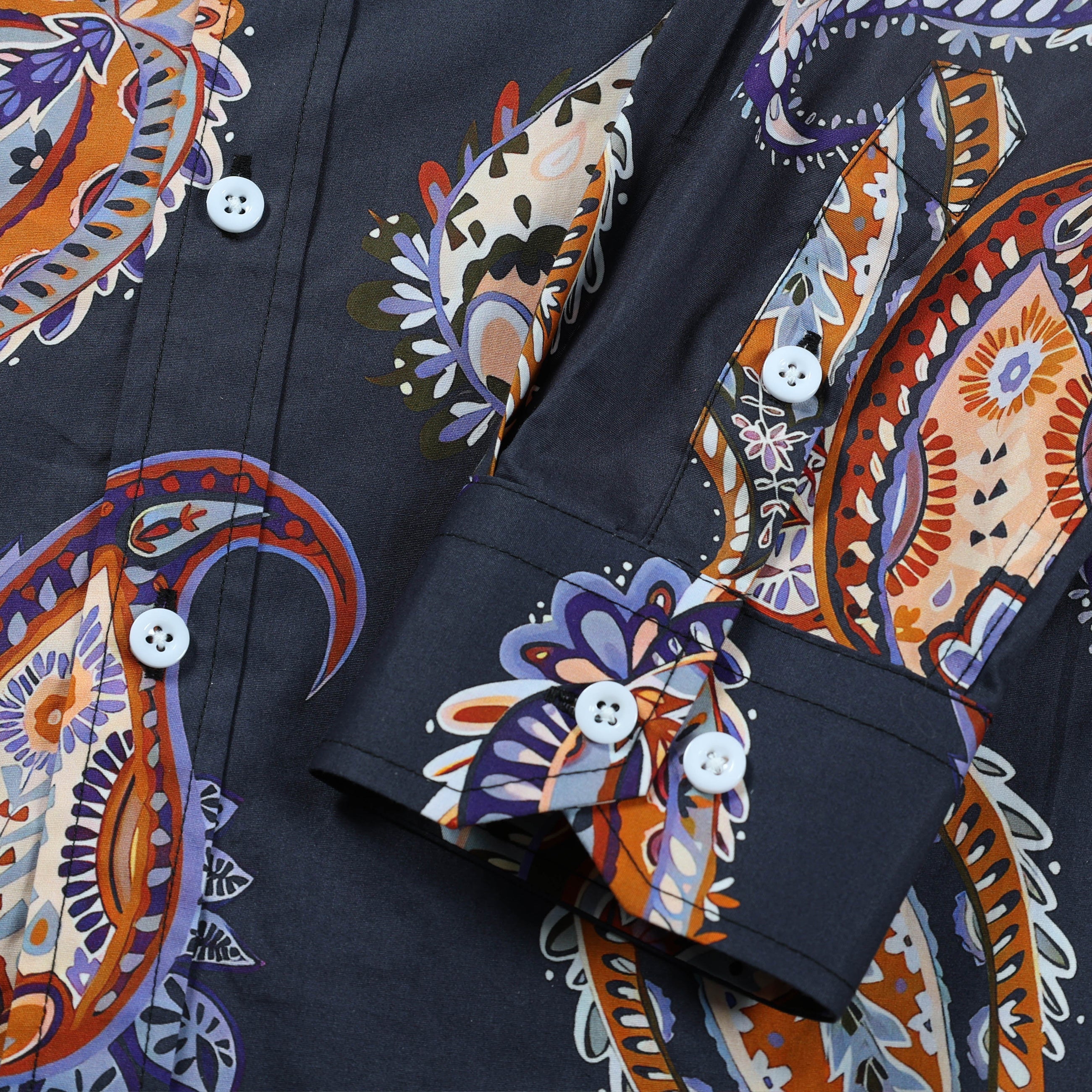 Tropical Paisley Print Button Down Long Sleeve Shirt Jonvidesign