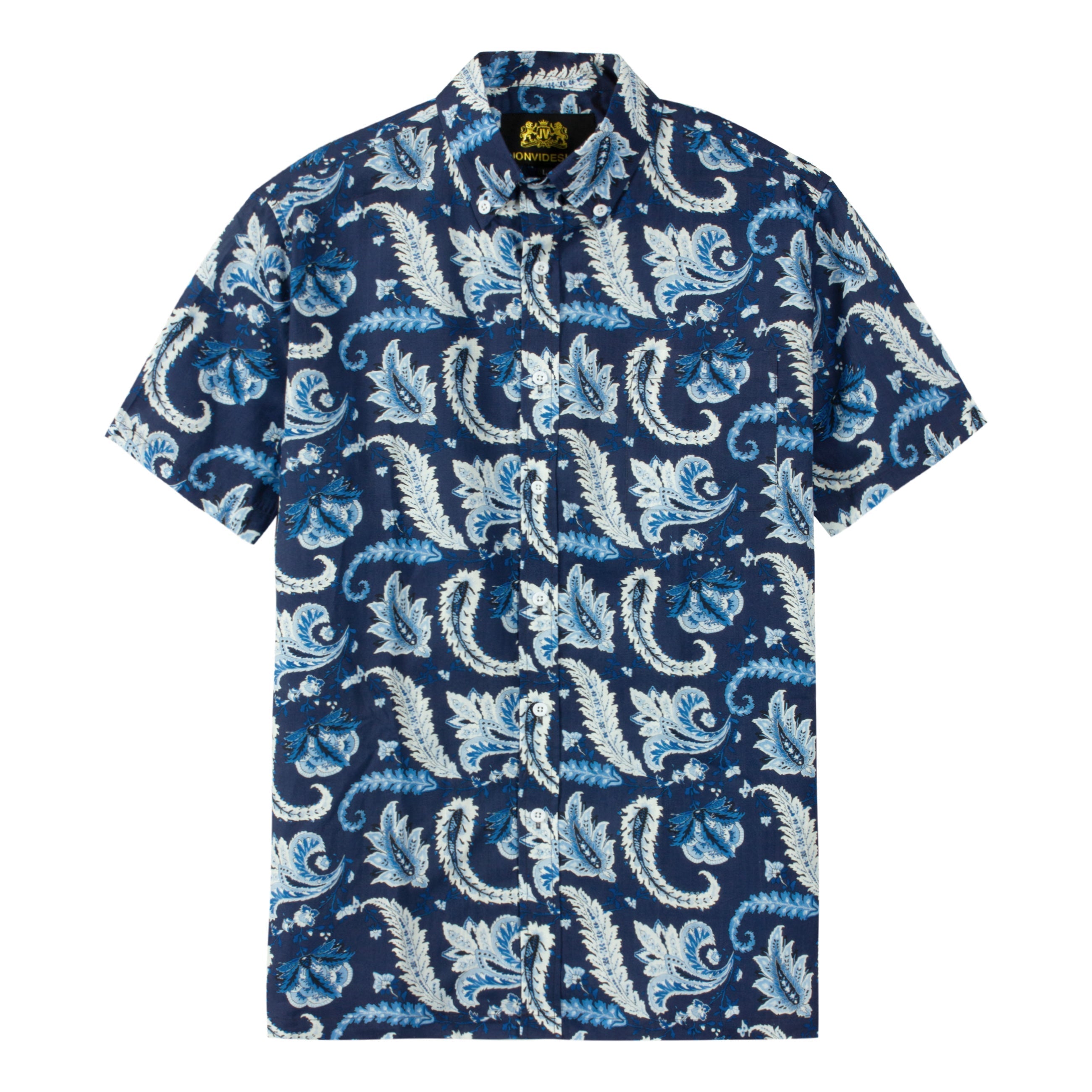 Tropical Style Dark Blue Paisley Short Sleeve Shirt Jonvidesign