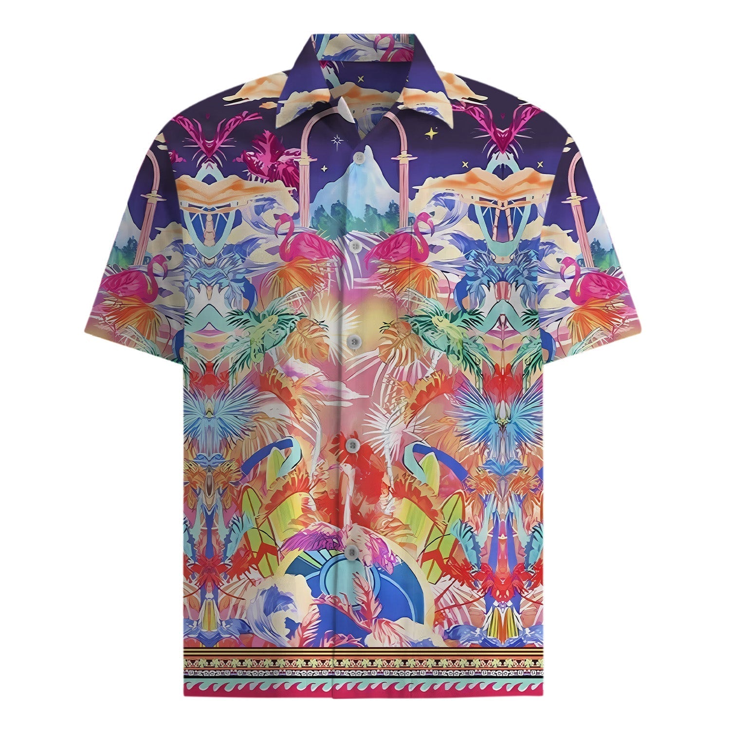 Tropical Style Flamingo Short Sleeve Shirt in Multicolor Jonvidesign