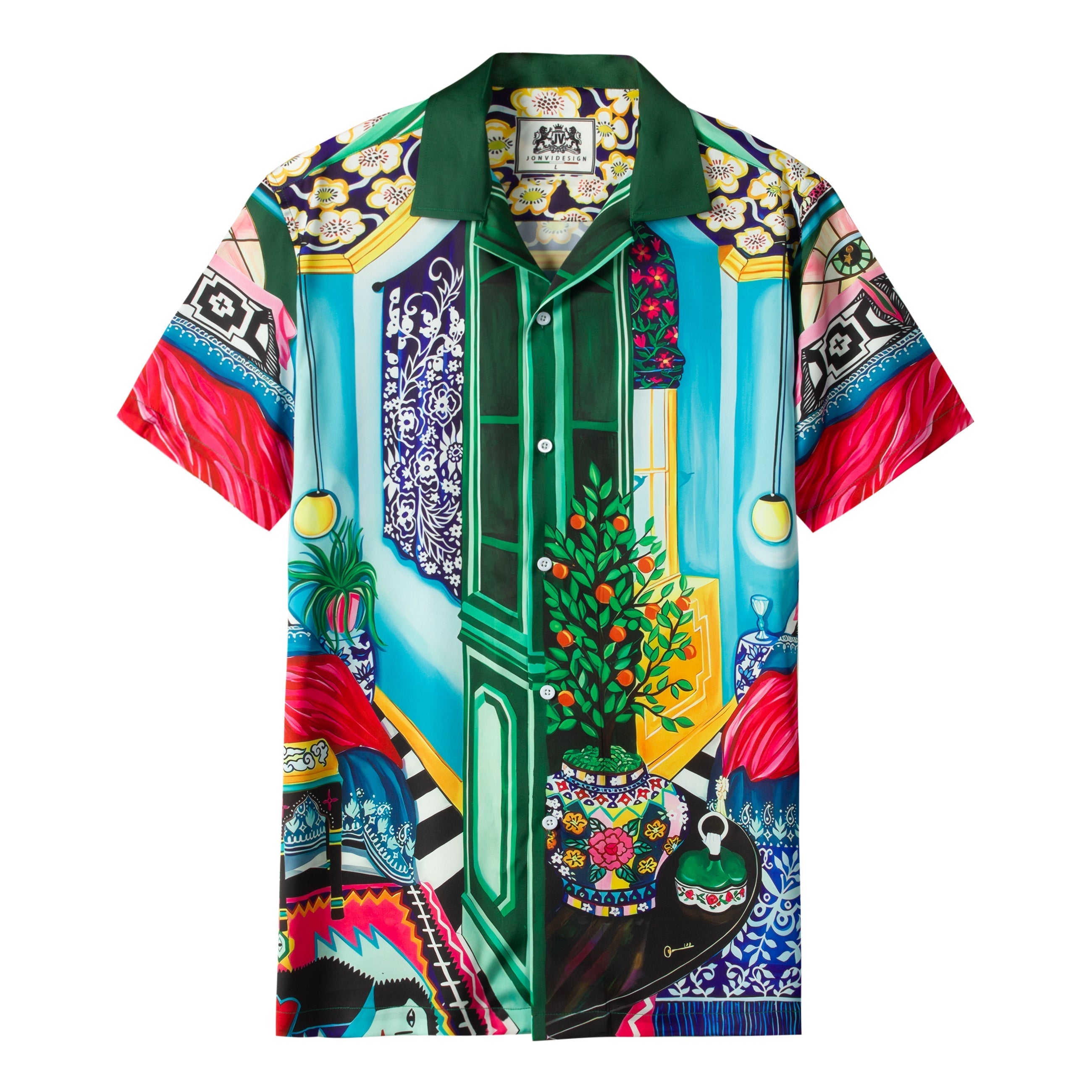 Vintage Bedroom Print Short Sleeve Camp Collar Shirt Jonvidesign