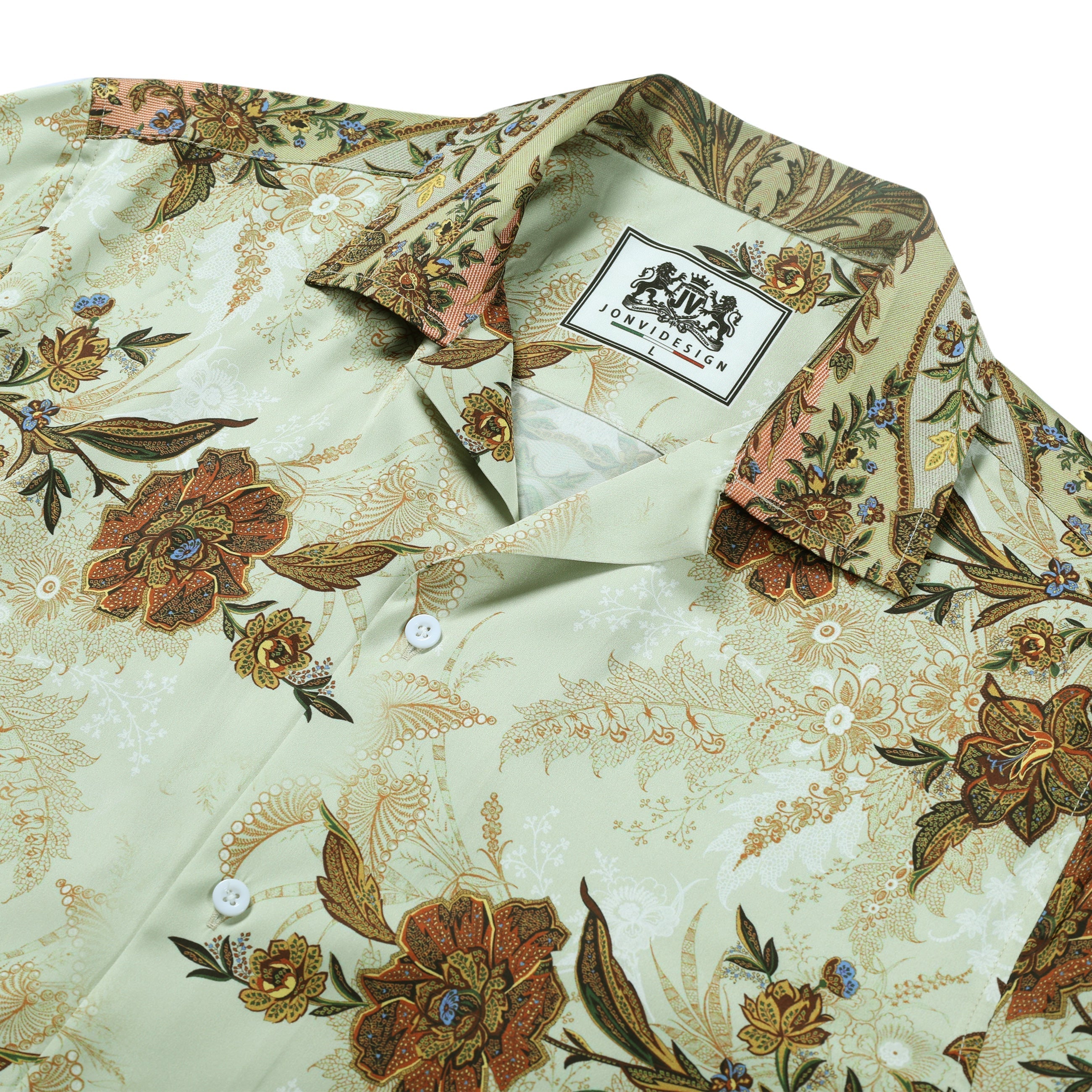 Vintage Floral Pattern Short Sleeve Camp Collar Casual Shirt Jonvidesign