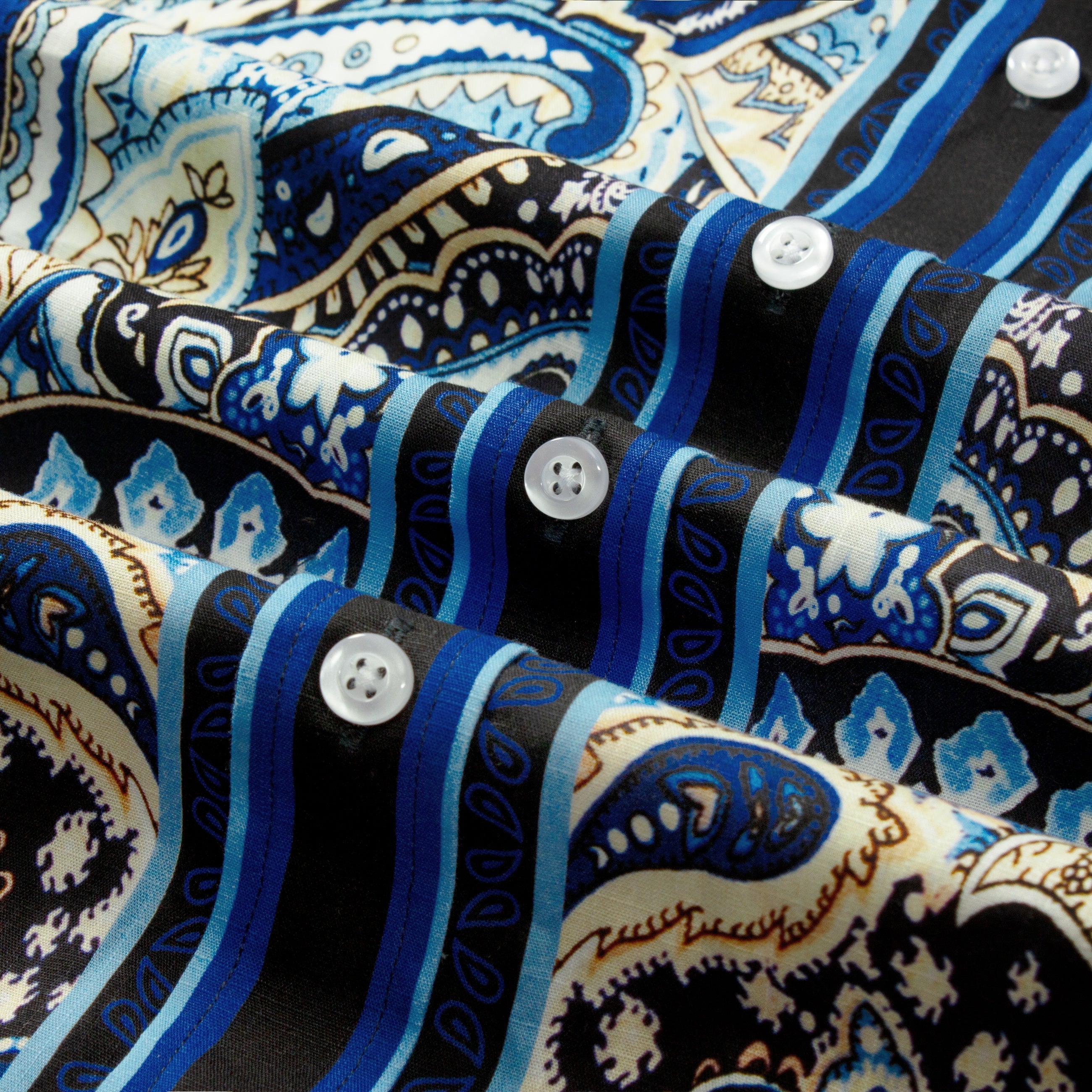 Vintage Paisley Pattern Short Sleeve Camp Shirt in Deep Blue Jonvidesign