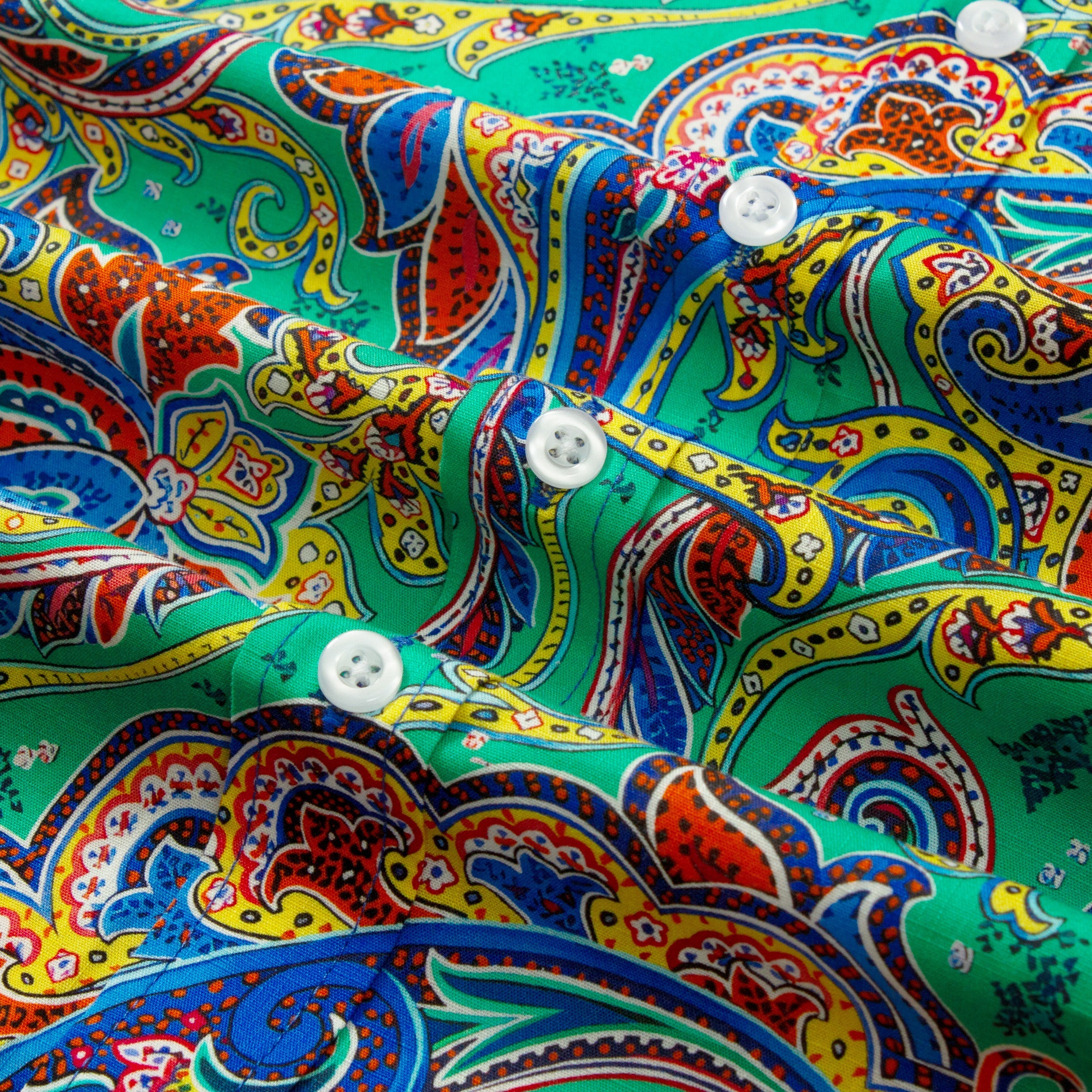 Vintage Paisley Pattern Short Sleeve Camp Shirt in Green Jonvidesign