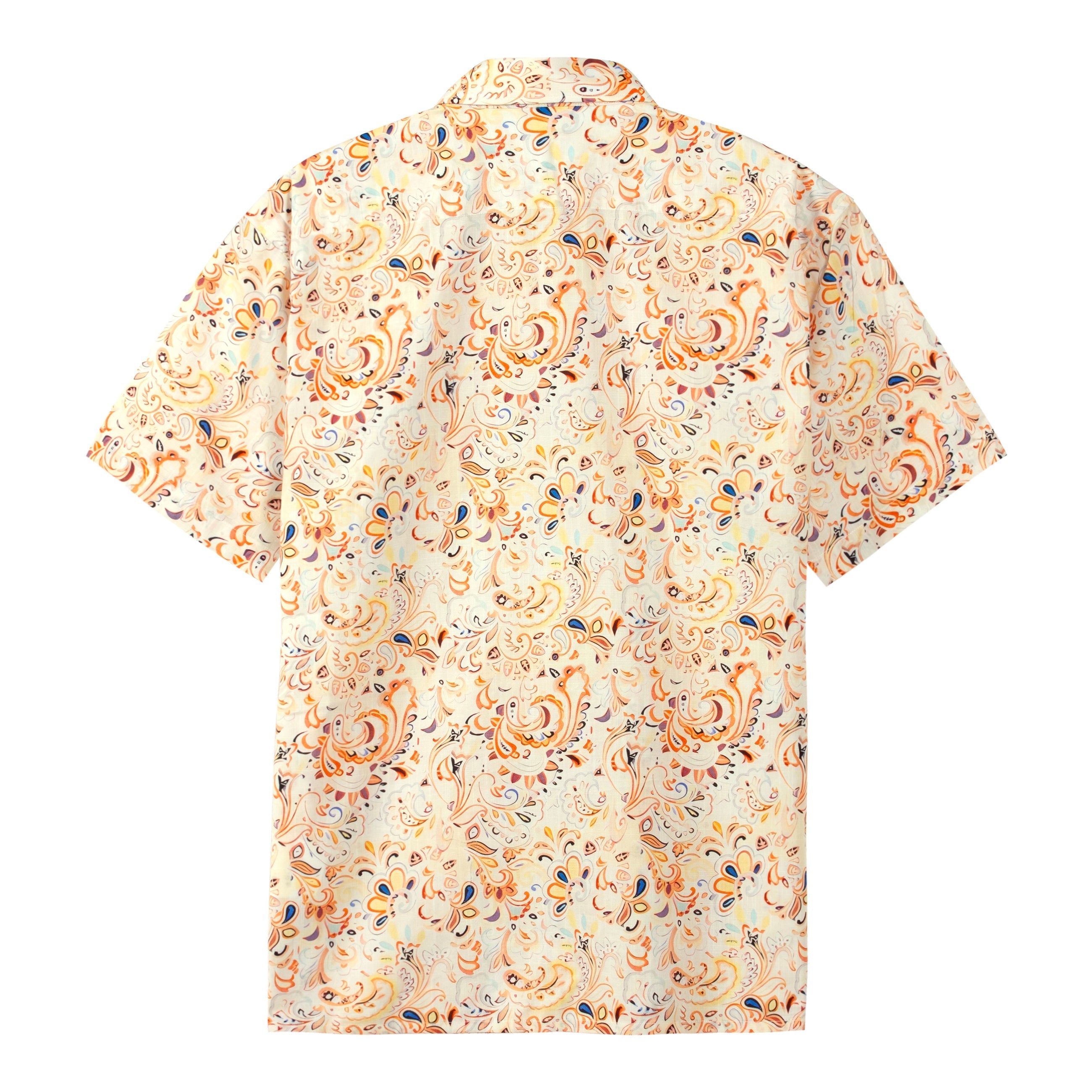 Vintage Paisley Pattern Short Sleeve Camp Shirt in Orange Jonvidesign