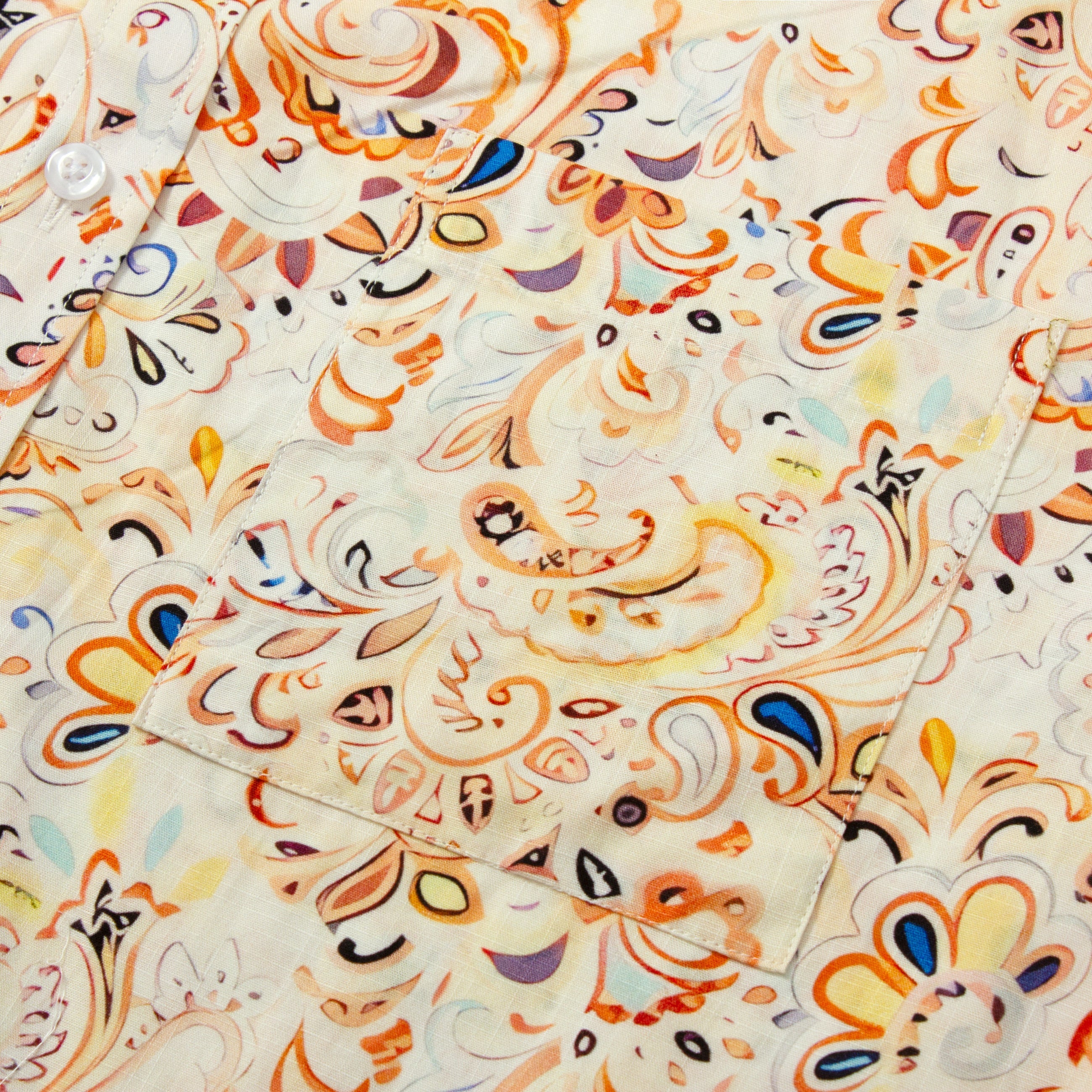 Vintage Paisley Pattern Short Sleeve Camp Shirt in Orange Jonvidesign