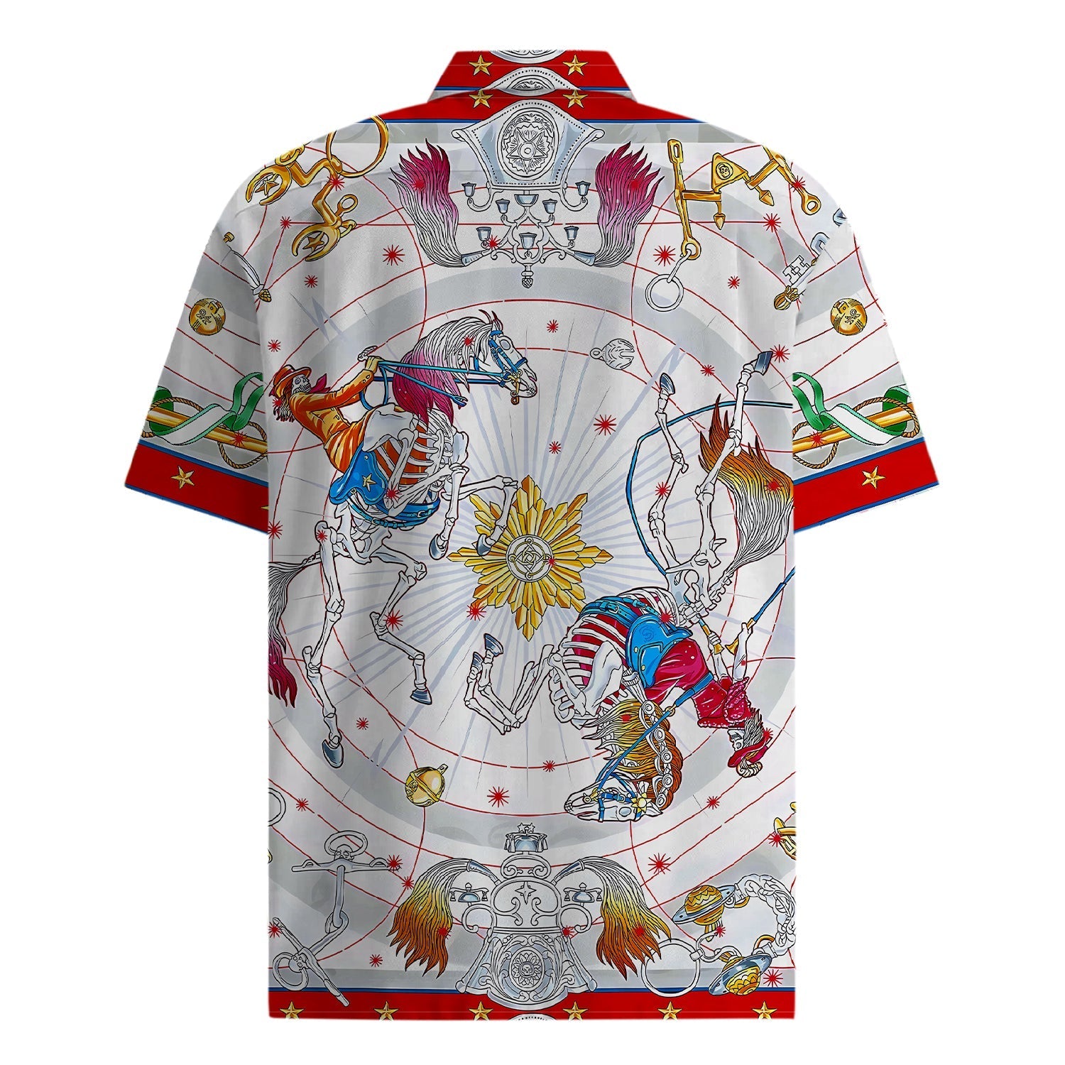 White Horse Line Print Short Sleeve Casual Shirt Jonvidesign