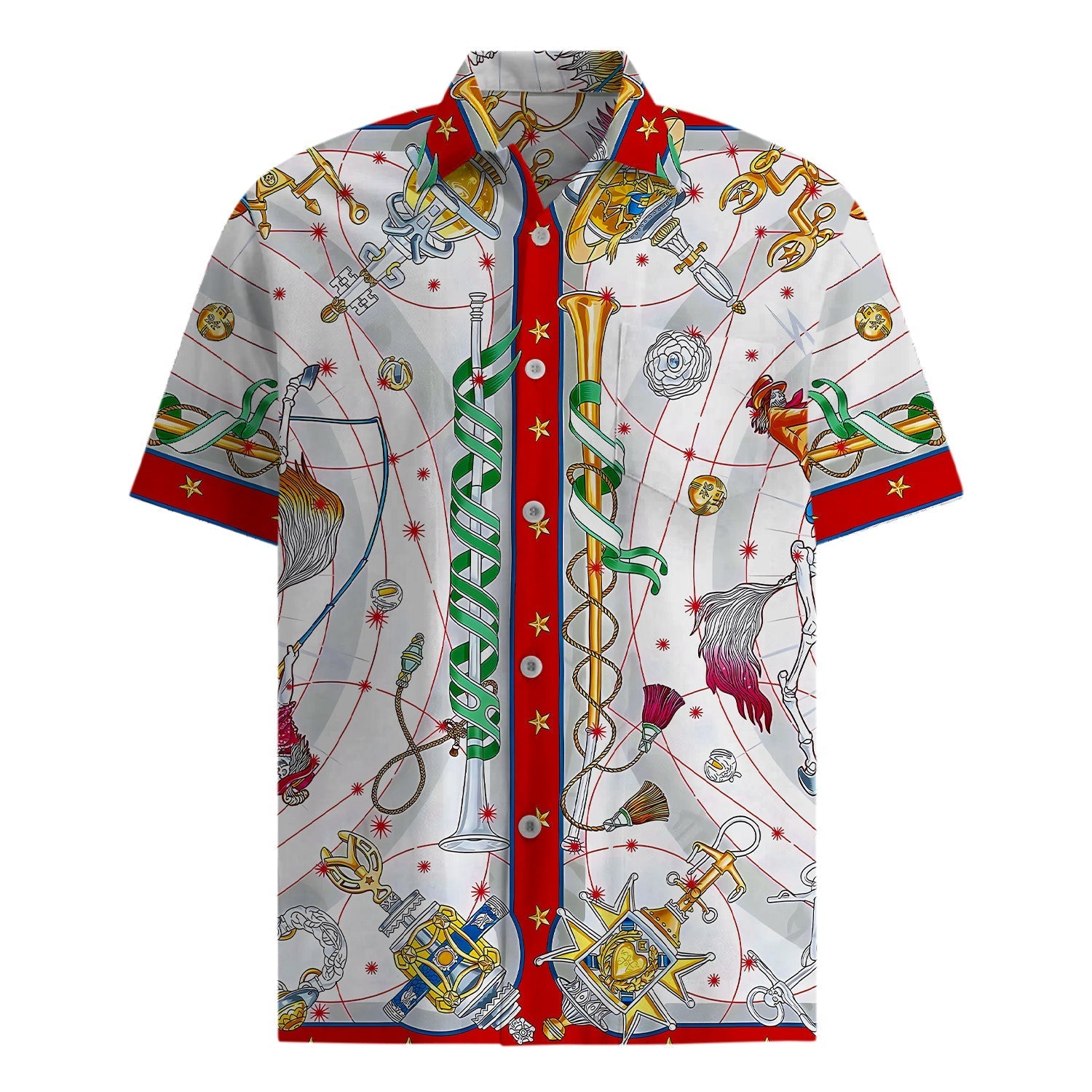 White Horse Line Print Short Sleeve Casual Shirt Jonvidesign