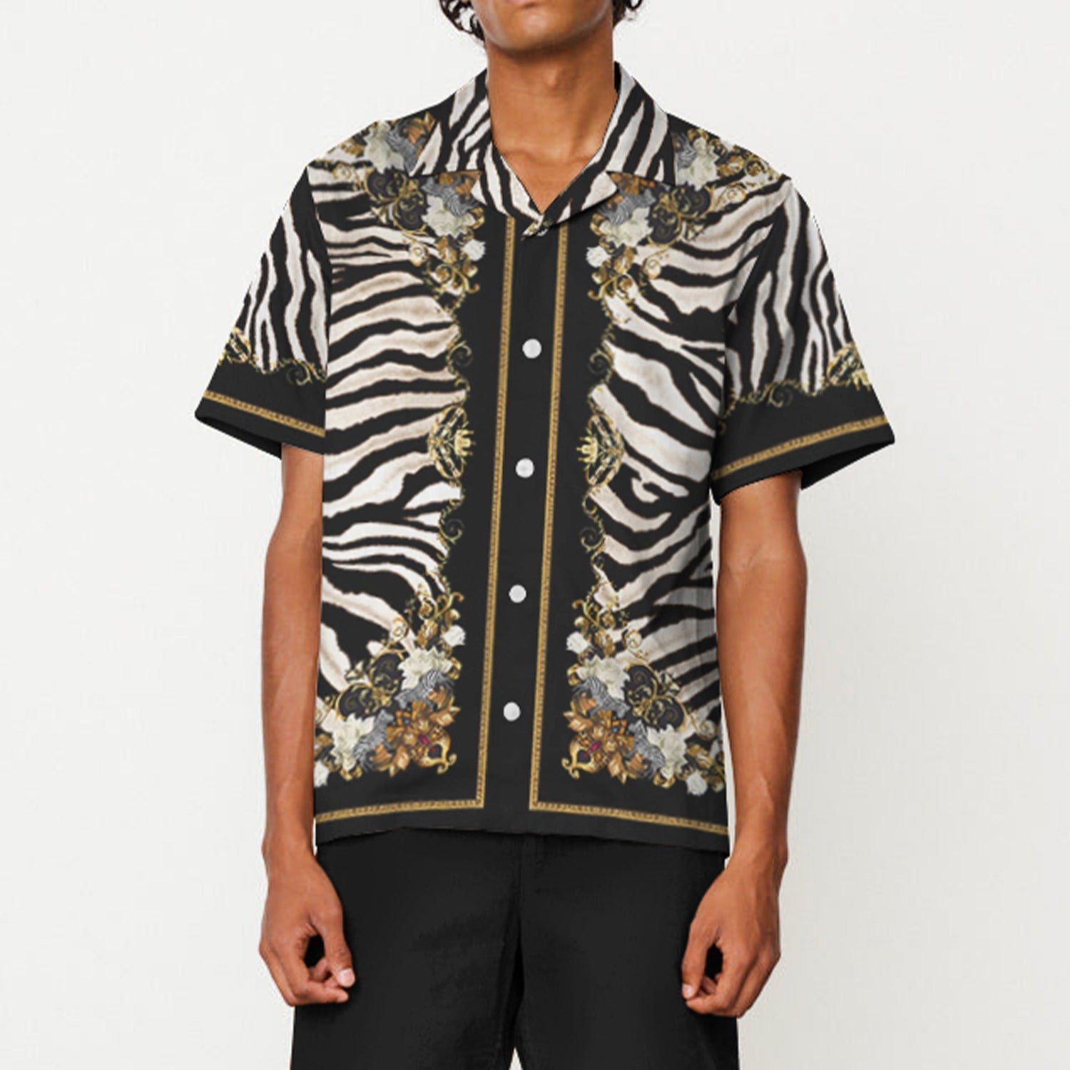 Wild Zebra Pattern Camp Collar Casual Shirt for Men Jonvidesign