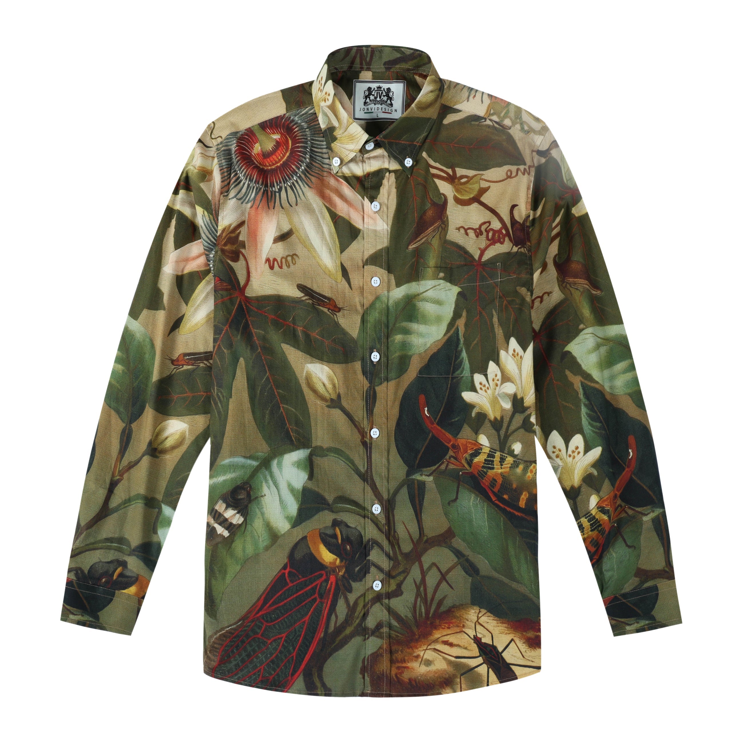 Woods Insect Pattern Long Sleeve Button Down Shirt Jonvidesign