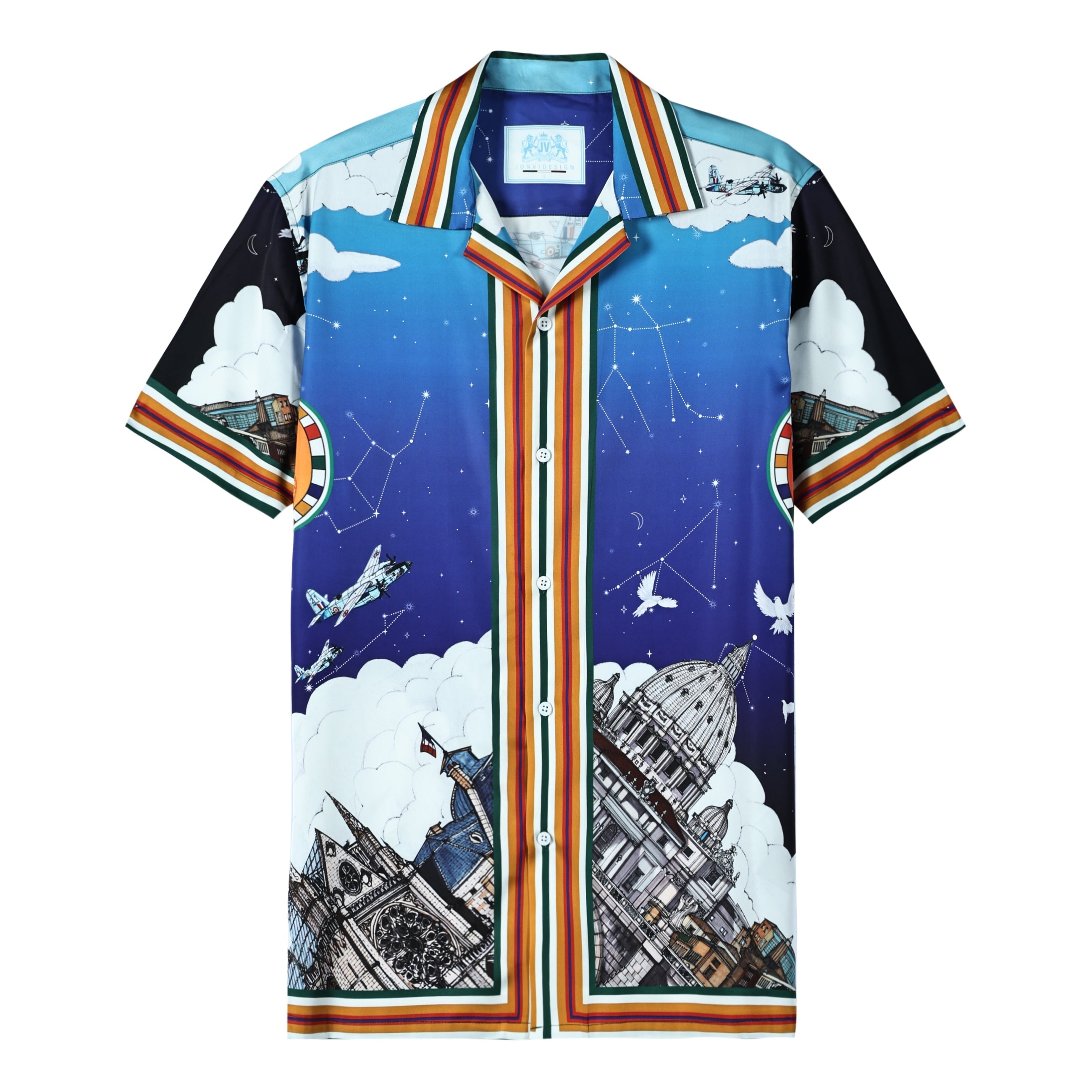 Zodiac Orange Airplane Castle Short Sleeve Camp Collar Shirt Jonvidesign
