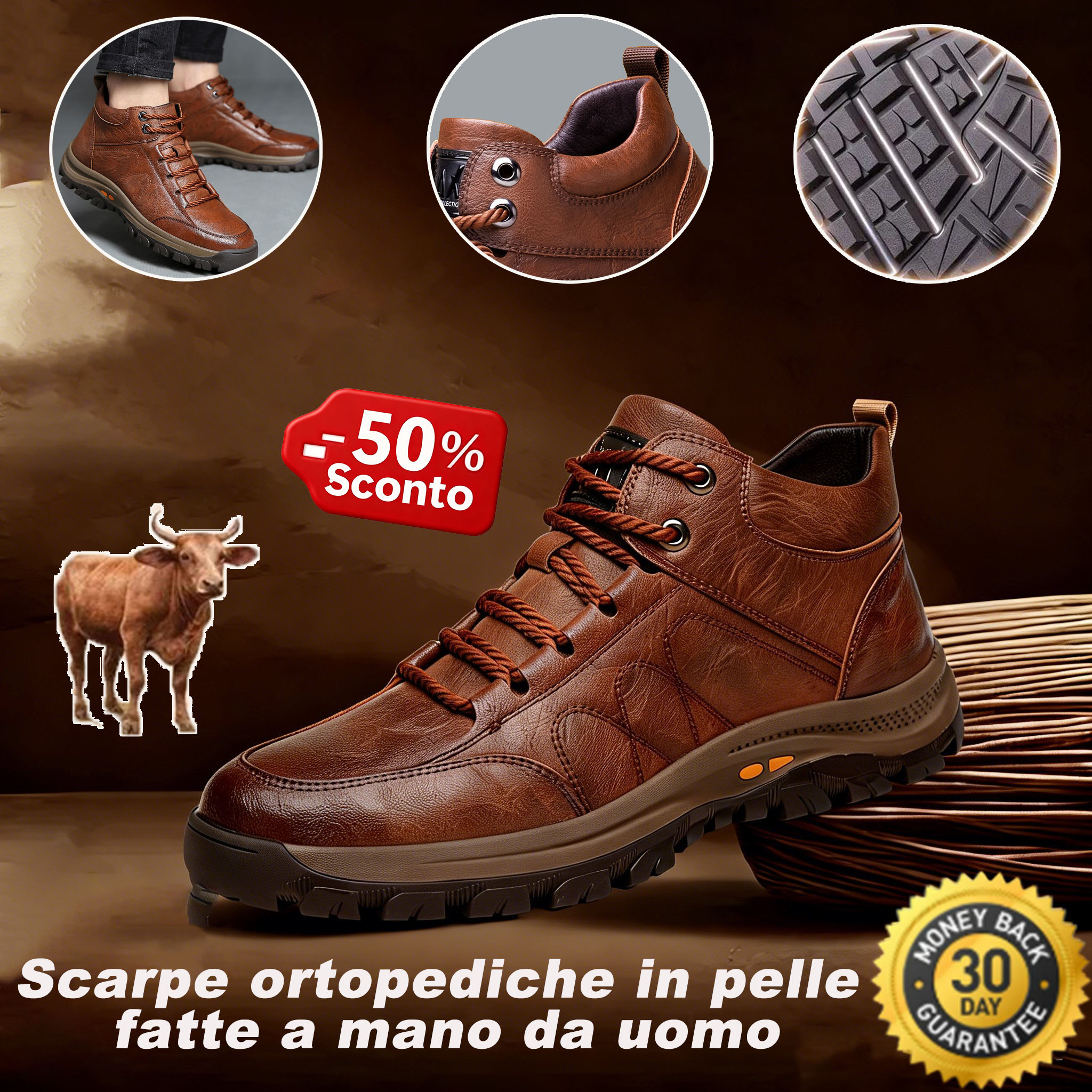 Scarpe da uomo in pelle di vitello cucite a mano 👞 Disponibili in tutte le taglie, con supporto plantare ✅ Calde, comode, impermeabili e antiscivolo