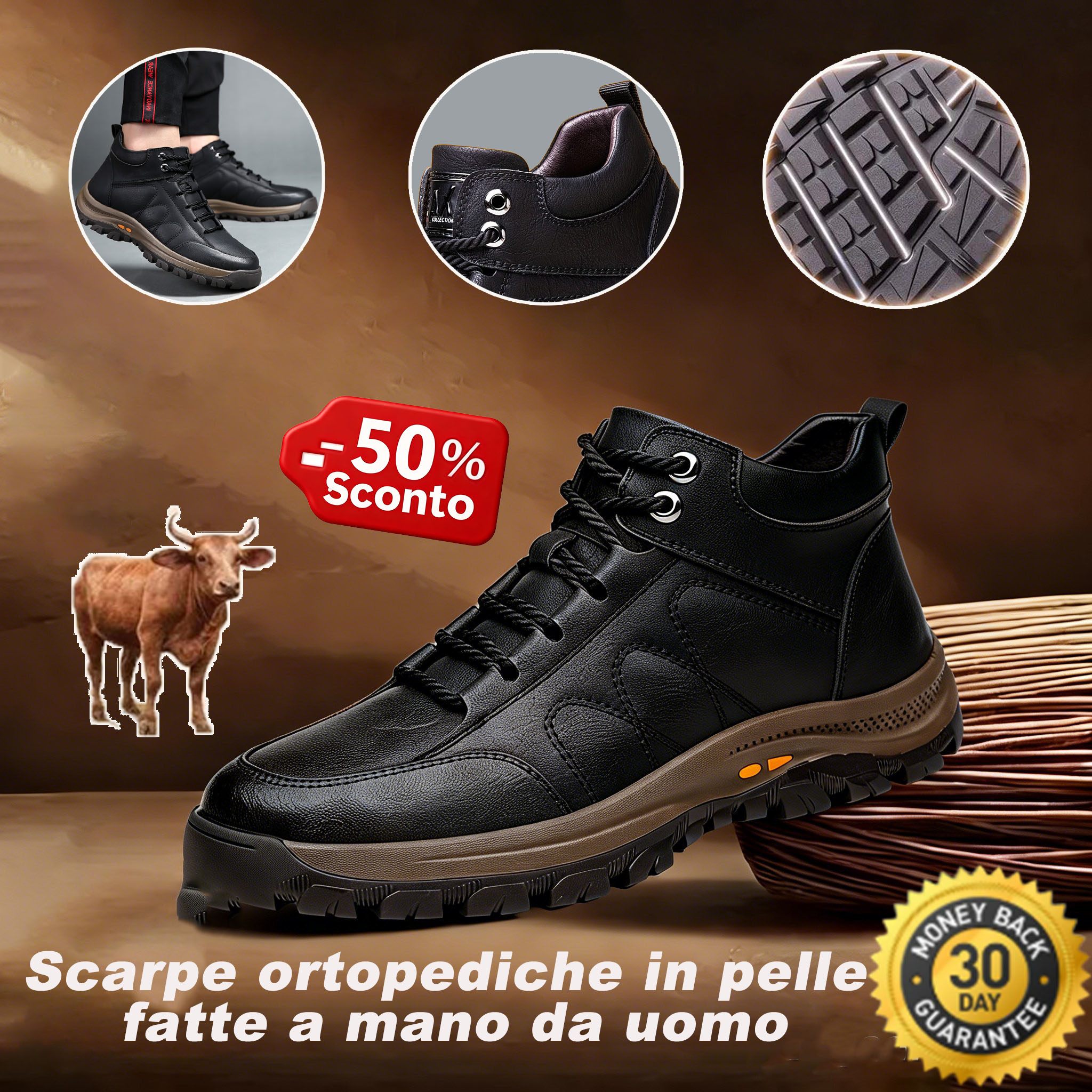 Scarpe da uomo in pelle di vitello cucite a mano 👞 Disponibili in tutte le taglie, con supporto plantare ✅ Calde, comode, impermeabili e antiscivolo