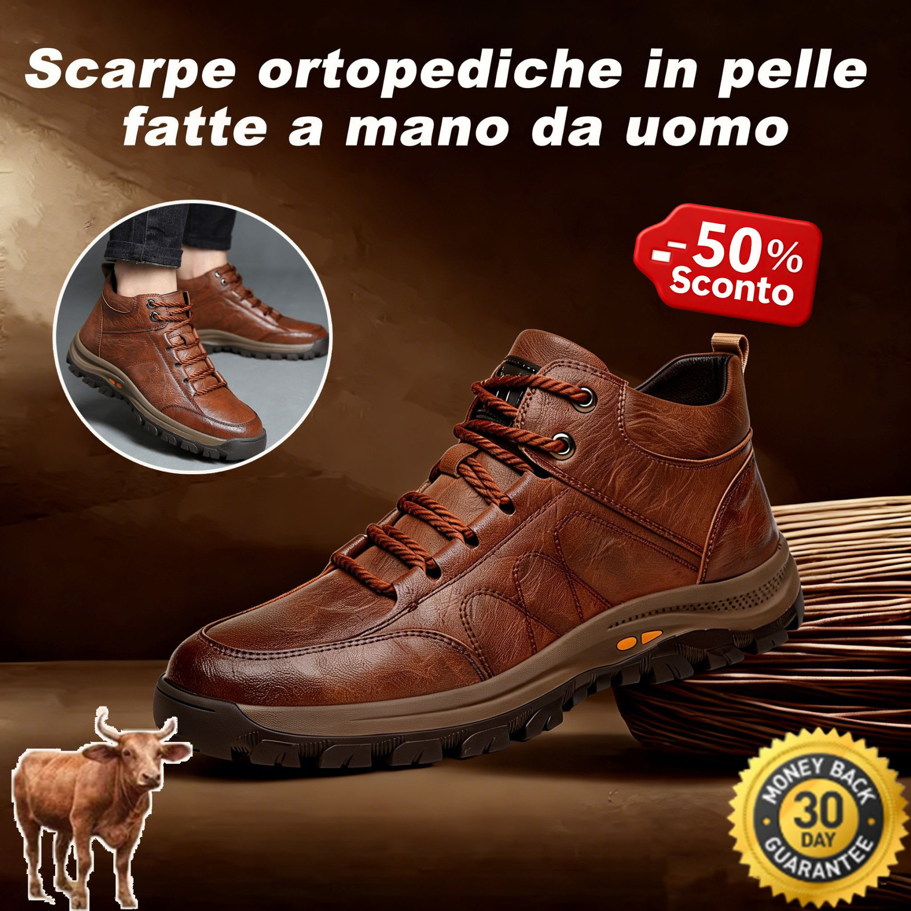 🎁Ultimo giorno per usufruire di uno sconto del 50%, non lasciartelo sfuggire! ⏰Realizzato in pelle di vitello australiana 🐂Supporto per il piede: allevia il dolore ✅Impermeabile e antiscivolo, comodo da indossare.