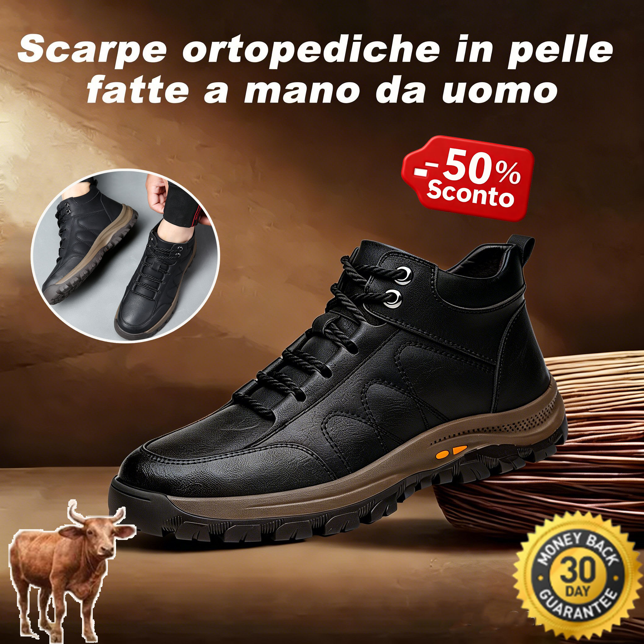 🎁Ultimo giorno per usufruire di uno sconto del 50%, non lasciartelo sfuggire! ⏰Realizzato in pelle di vitello australiana 🐂Supporto per il piede: allevia il dolore ✅Impermeabile e antiscivolo, comodo da indossare.