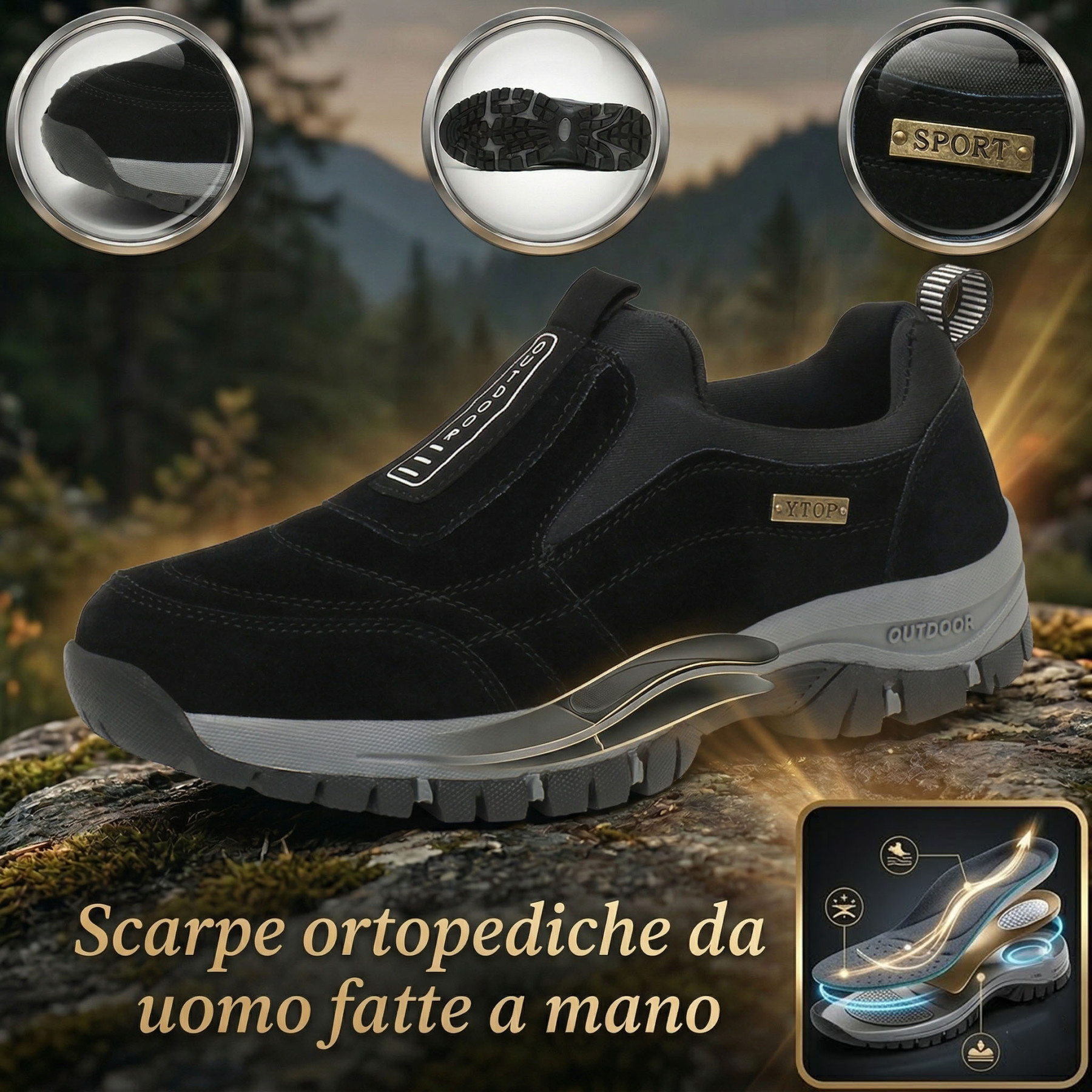 ✅Scarpe in pelle scamosciata di alta qualità🦶Alleviano il dolore e la fascite ai piedi - Impermeabili e antiscivolo🔴Scarpe ortopediche