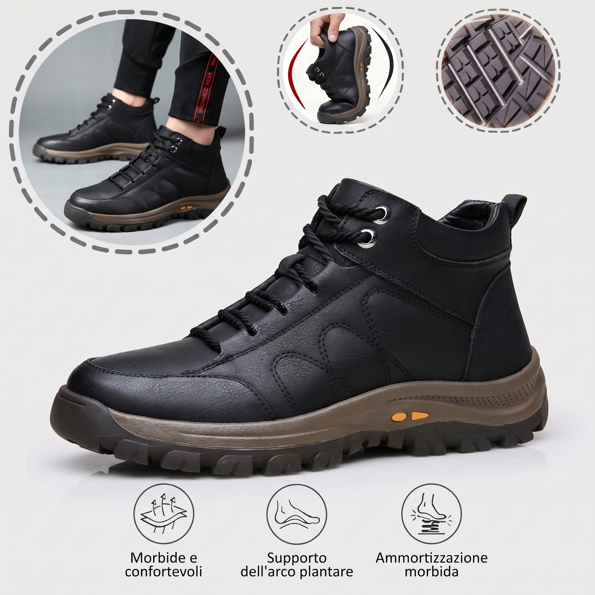 🎁 Offerta -50% — Rimane solo 1 giorno! Non lasciartela sfuggire! ⏰ Realizzato in pregiata pelle bovina australiana. 🐂 Supporto per il piede: Allevia efficacemente il dolore. ✅ Impermeabile e antiscivolo.