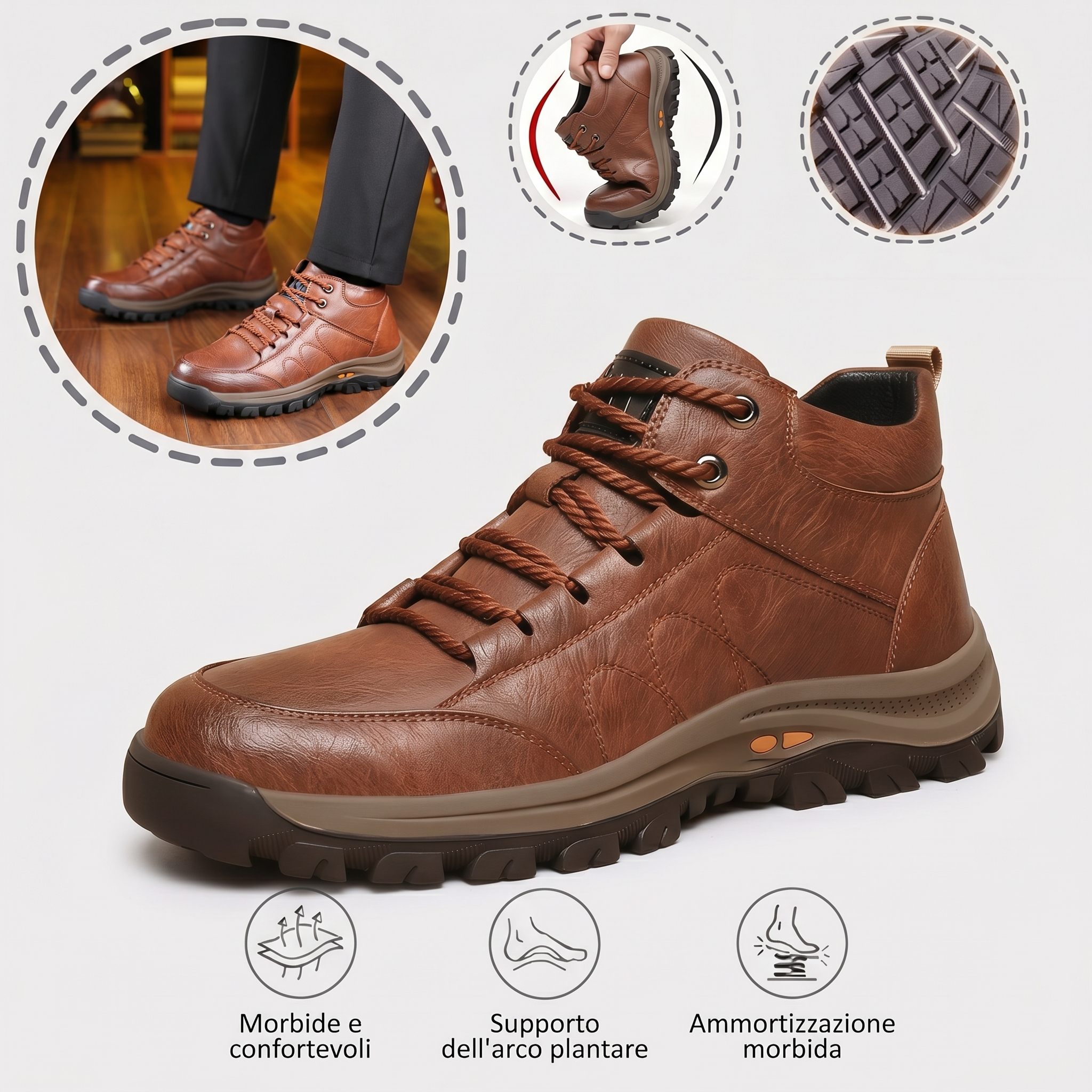 🎁 Offerta -50% — Rimane solo 1 giorno! Non lasciartela sfuggire! ⏰ Realizzato in pregiata pelle bovina australiana. 🐂 Supporto per il piede: Allevia efficacemente il dolore. ✅ Impermeabile e antiscivolo.