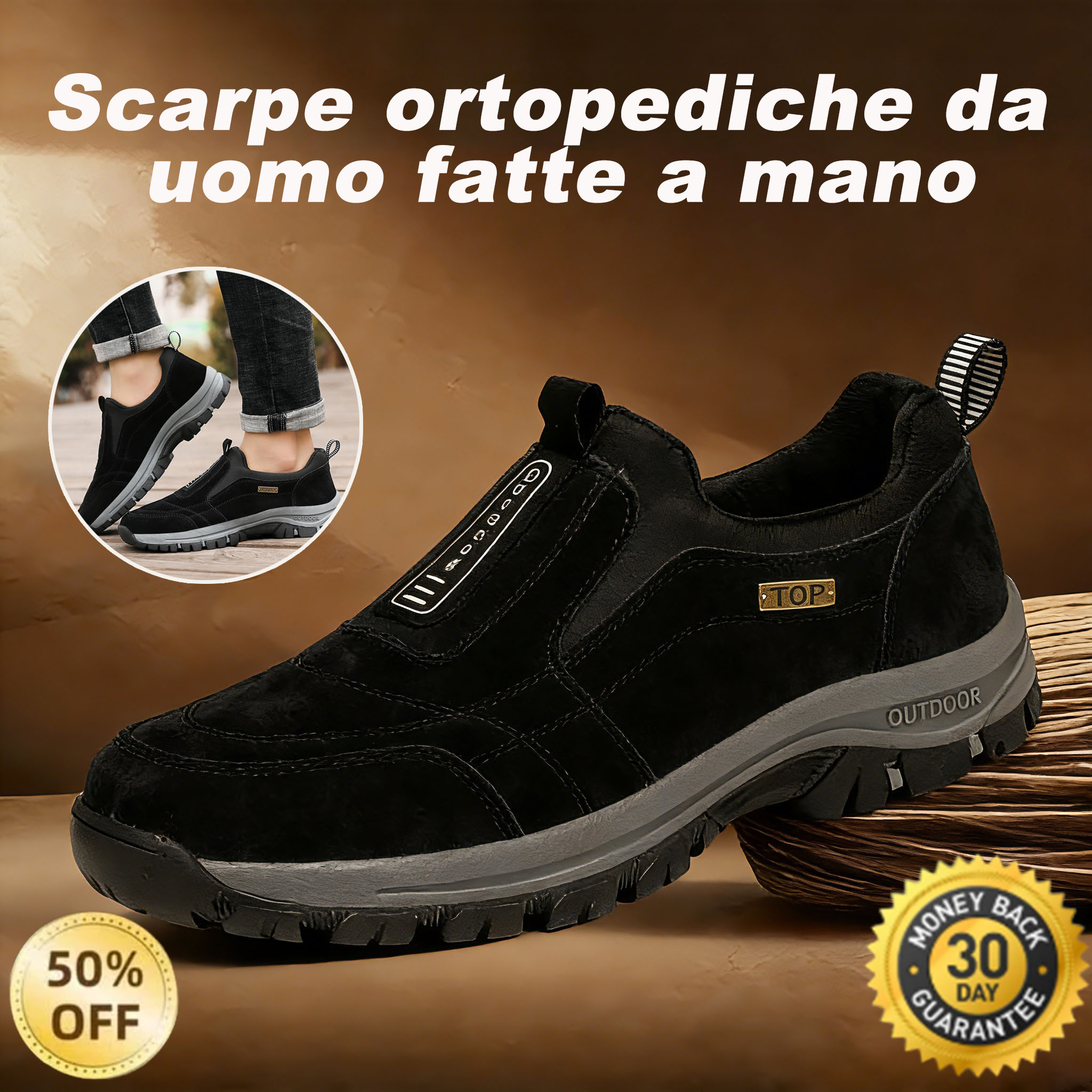 ✅Scarpe in pelle scamosciata di alta qualità🦶Alleviano il dolore e la fascite ai piedi - Impermeabili e antiscivolo🔴Scarpe ortopediche