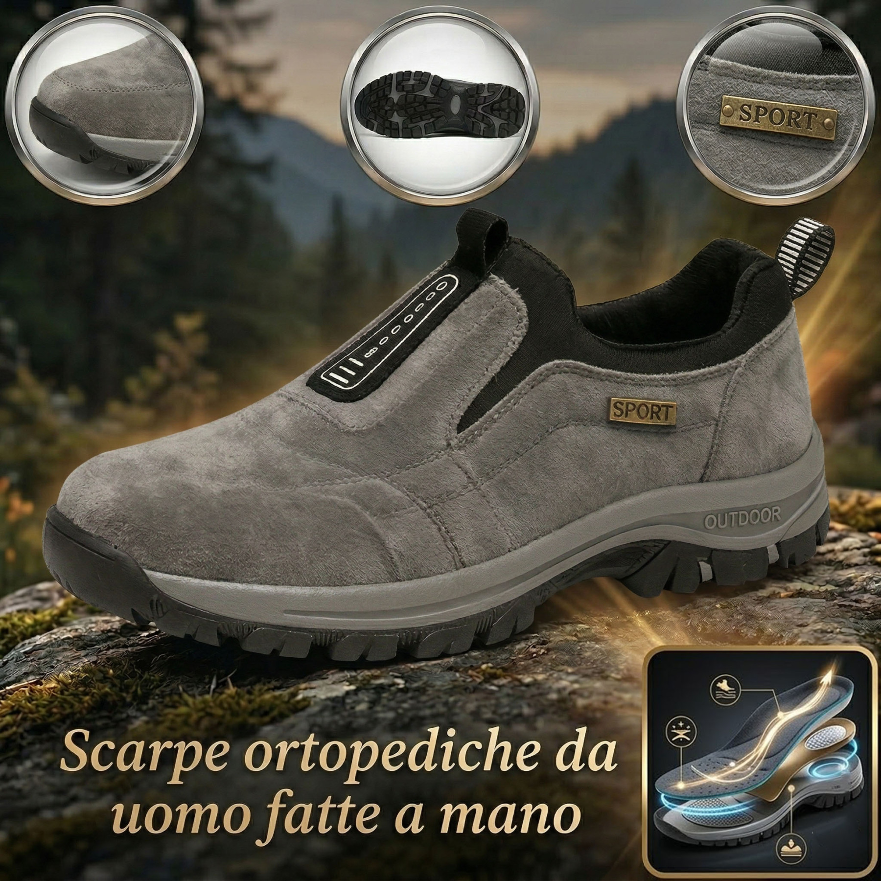 ✅Scarpe in pelle scamosciata di alta qualità🦶Alleviano il dolore e la fascite ai piedi - Impermeabili e antiscivolo🔴Scarpe ortopediche
