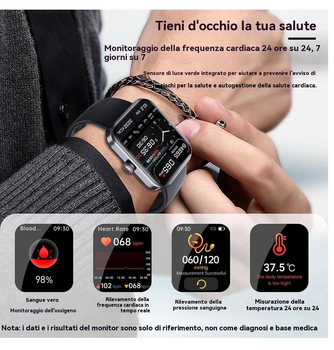 Orologio intelligente non invasivo, utilizzato per misurare il livello di zucchero nel sangue: monitoraggio in tempo reale, ✅️ monitoraggio delle tendenze, ⭕️ promemoria personalizzato