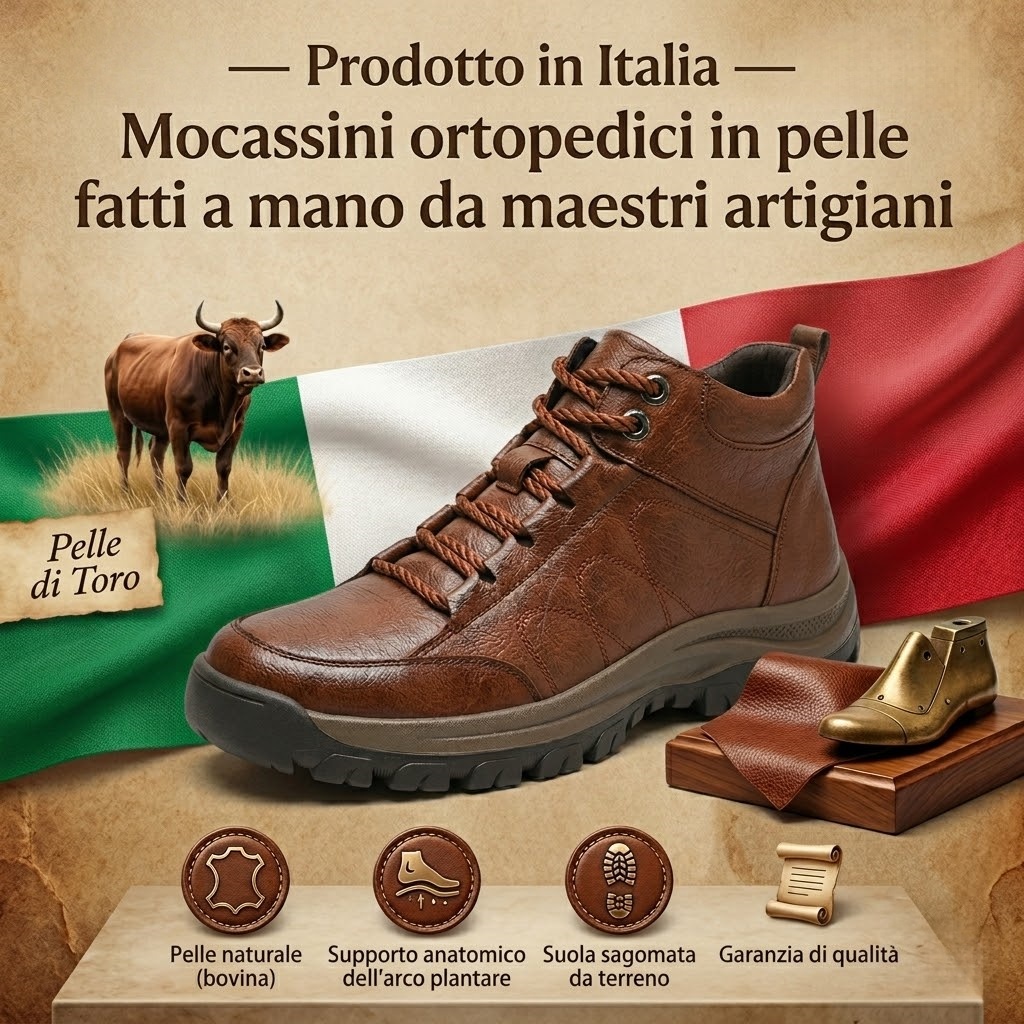 🎁Offerta speciale con il 50% di sconto🐂 Scarpe ortopediche da uomo, realizzate in pelle di vitello australiana👞 cucite a mano, impermeabili e antiscivolo✅, con supporto plantare - camminata confortevole.