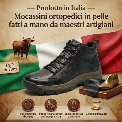 🎁Offerta speciale con il 50% di sconto🐂 Scarpe ortopediche da uomo, realizzate in pelle di vitello australiana👞 cucite a mano, impermeabili e antiscivolo✅, con supporto plantare - camminata confortevole.