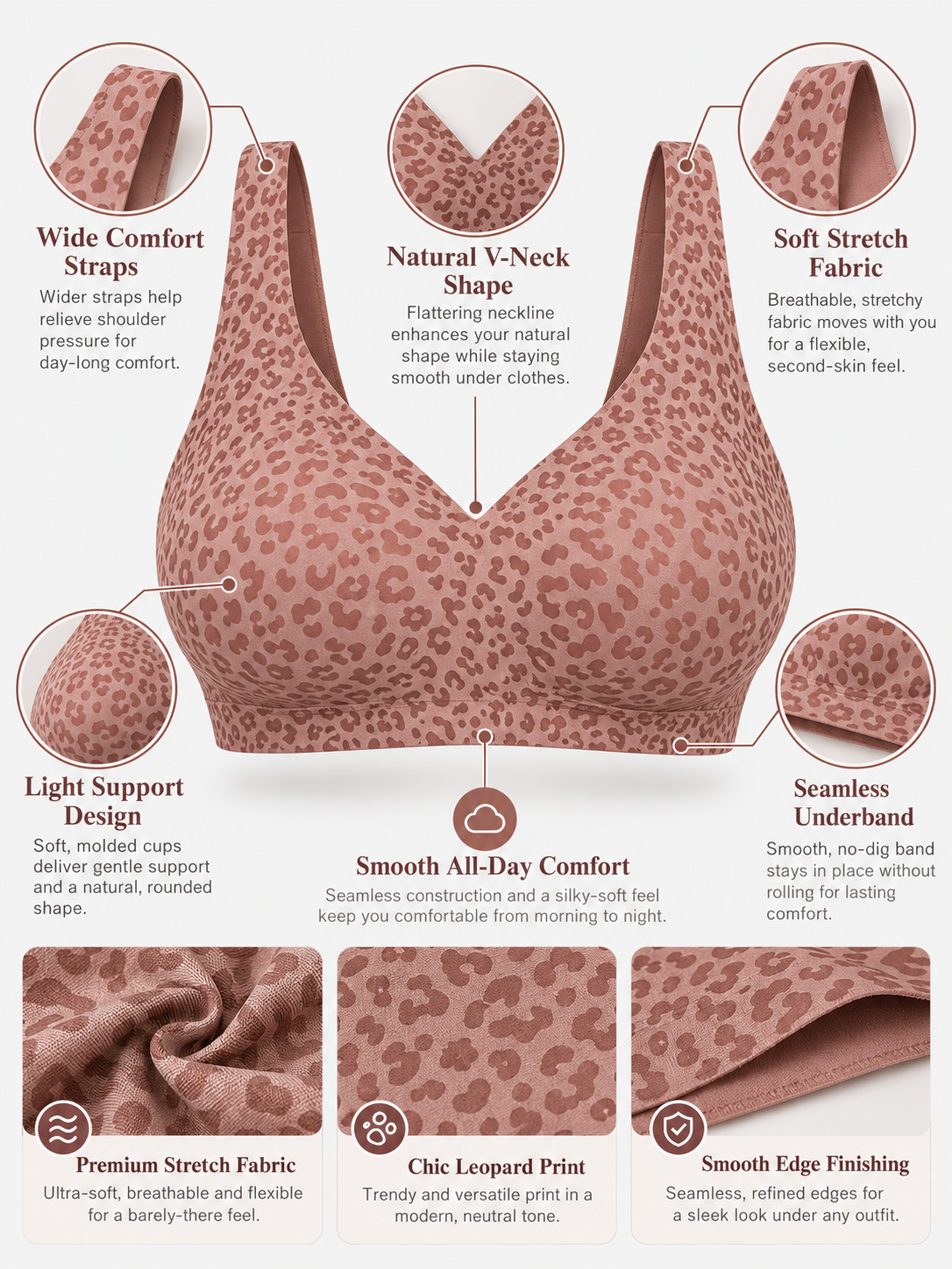 Wireless Leopard V-neck Contour Bra