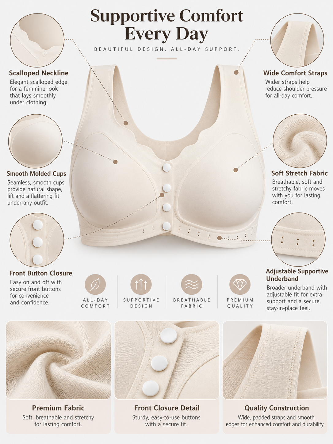 Plus Size Wireless Front-close Comfort Bra