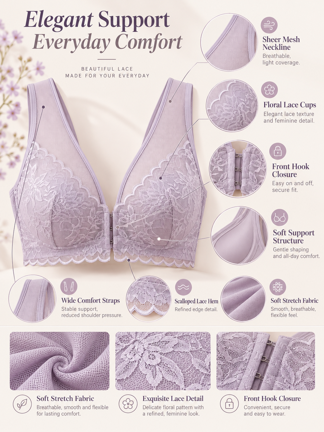 Silk Front-opening Lace Mesh Breathable And Lightweight Bra