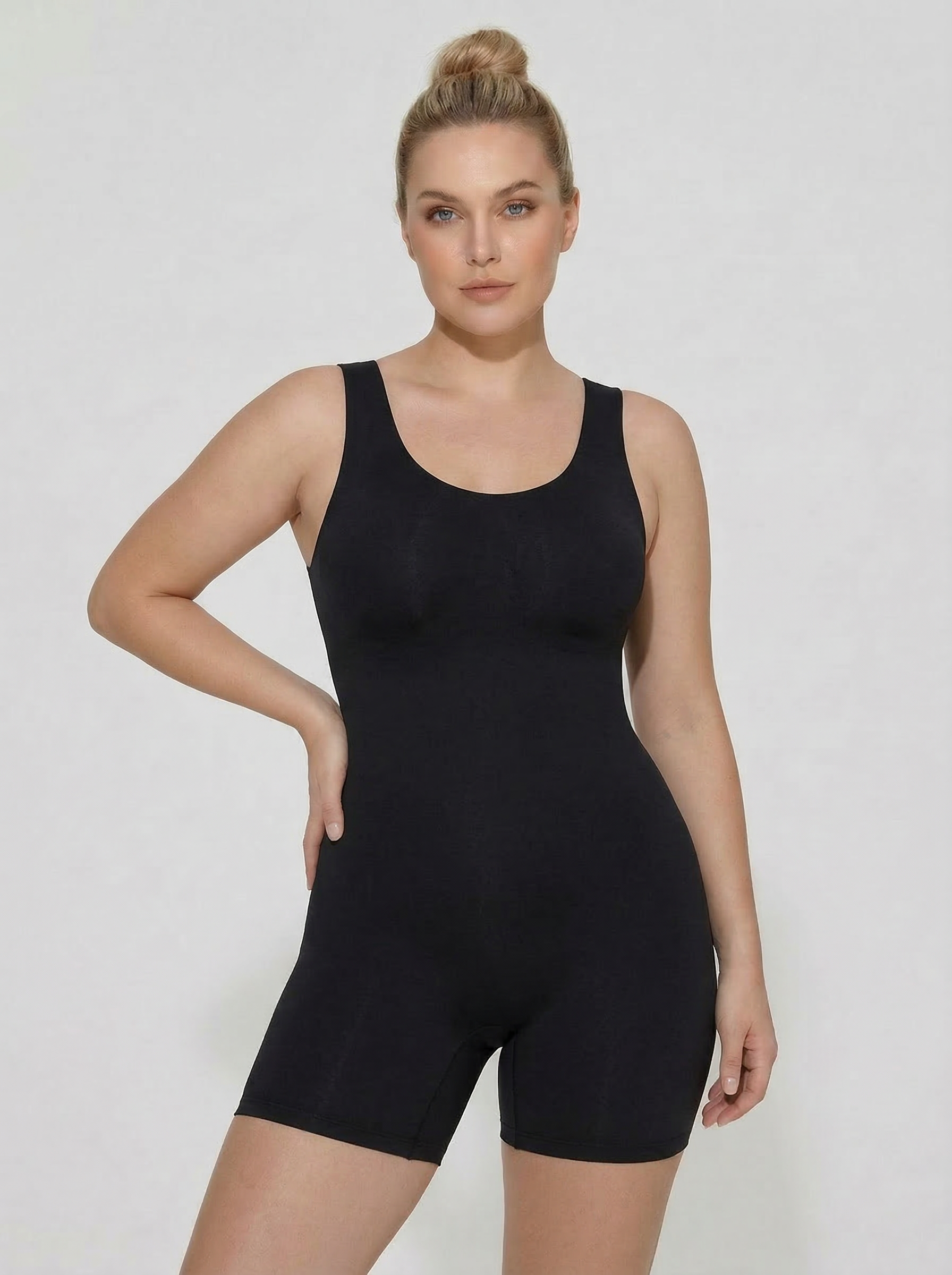 Solid Color Square Collar Hip Lifting Tummy Tuck Jumpsuit