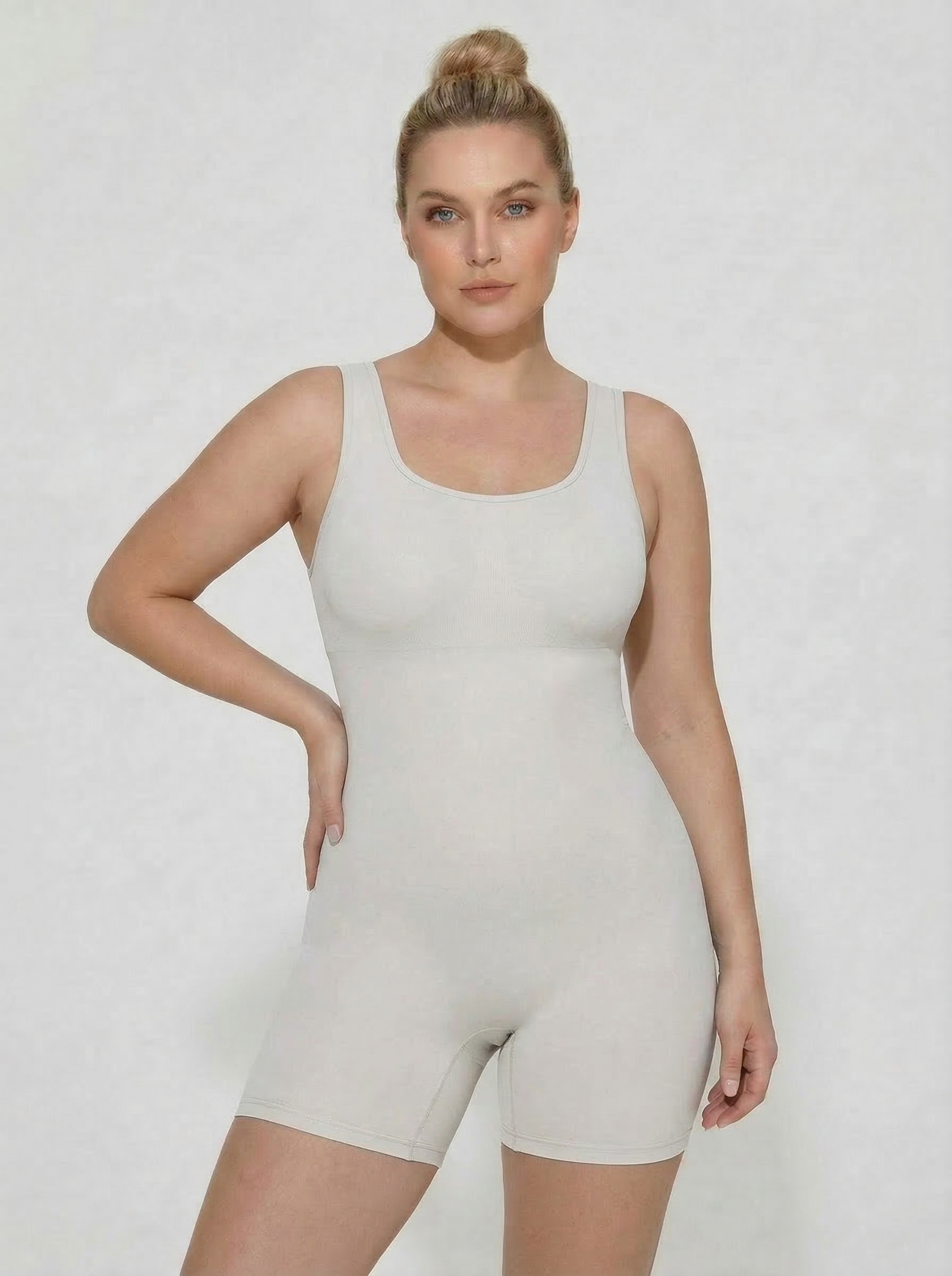 Solid Color Square Collar Hip Lifting Tummy Tuck Jumpsuit