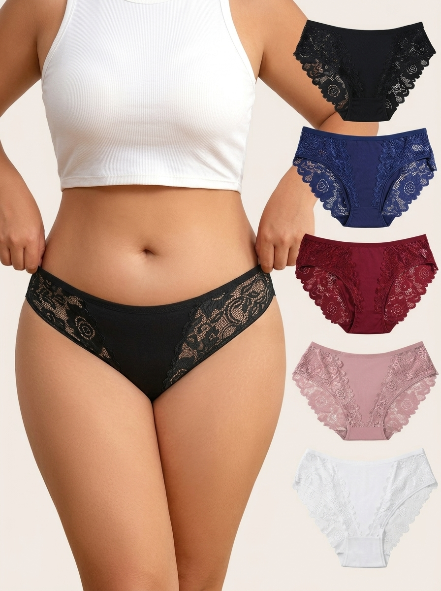 Sheer Floral Lace Breathable Mesh Ladies Underwear 