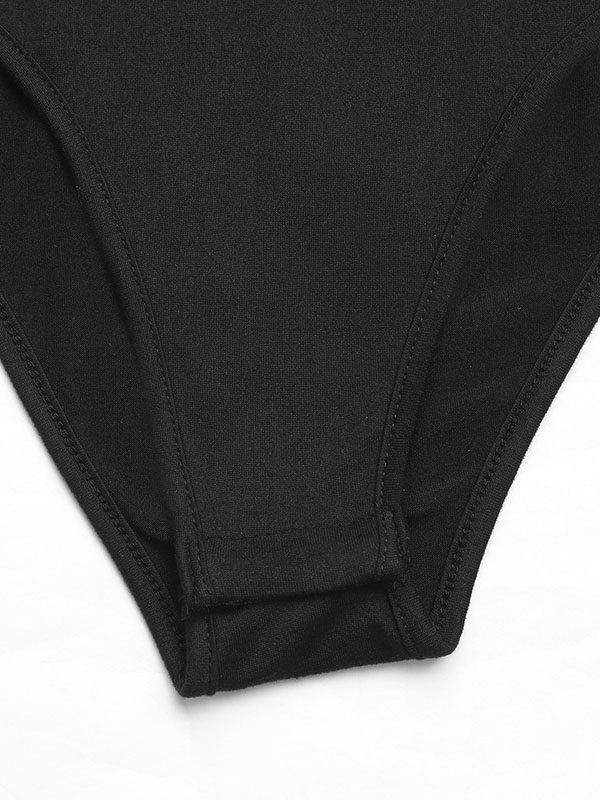 Women's Square Neck Long Sleeve Lace Trim Panel Bodysuit