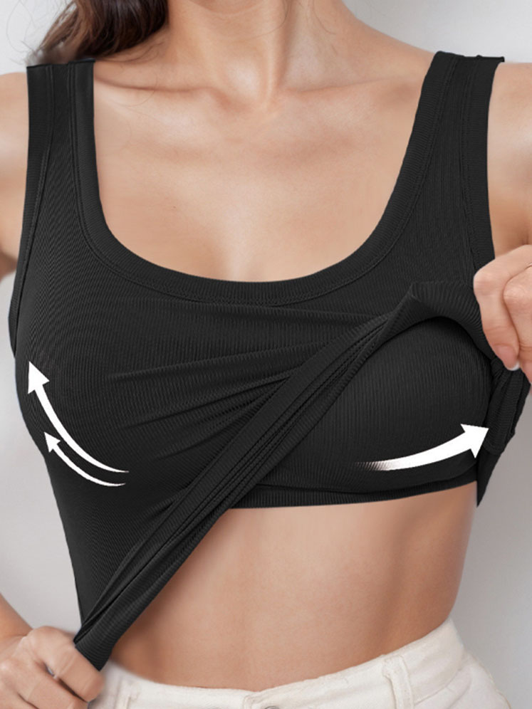 Solid Color Ribbed U-neck Tie Chest Pad Sports Outdoor Yoga Vest