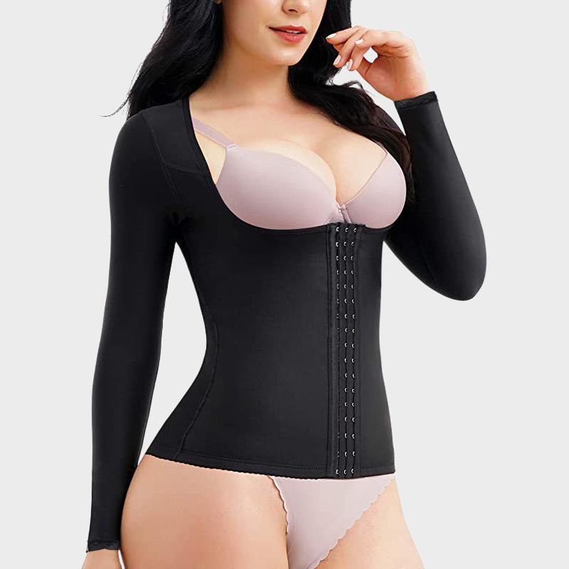 Solid Color Three-Breasted Tummy Control Long Sleeve Waist Corset