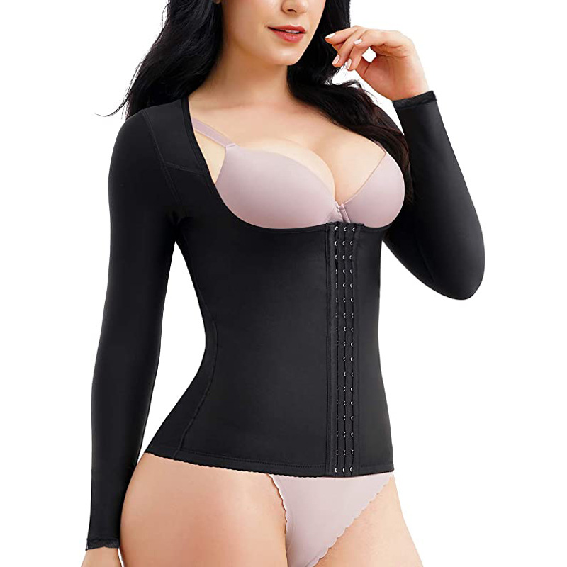 Solid Color Three-Breasted Tummy Control Long Sleeve Waist Corset