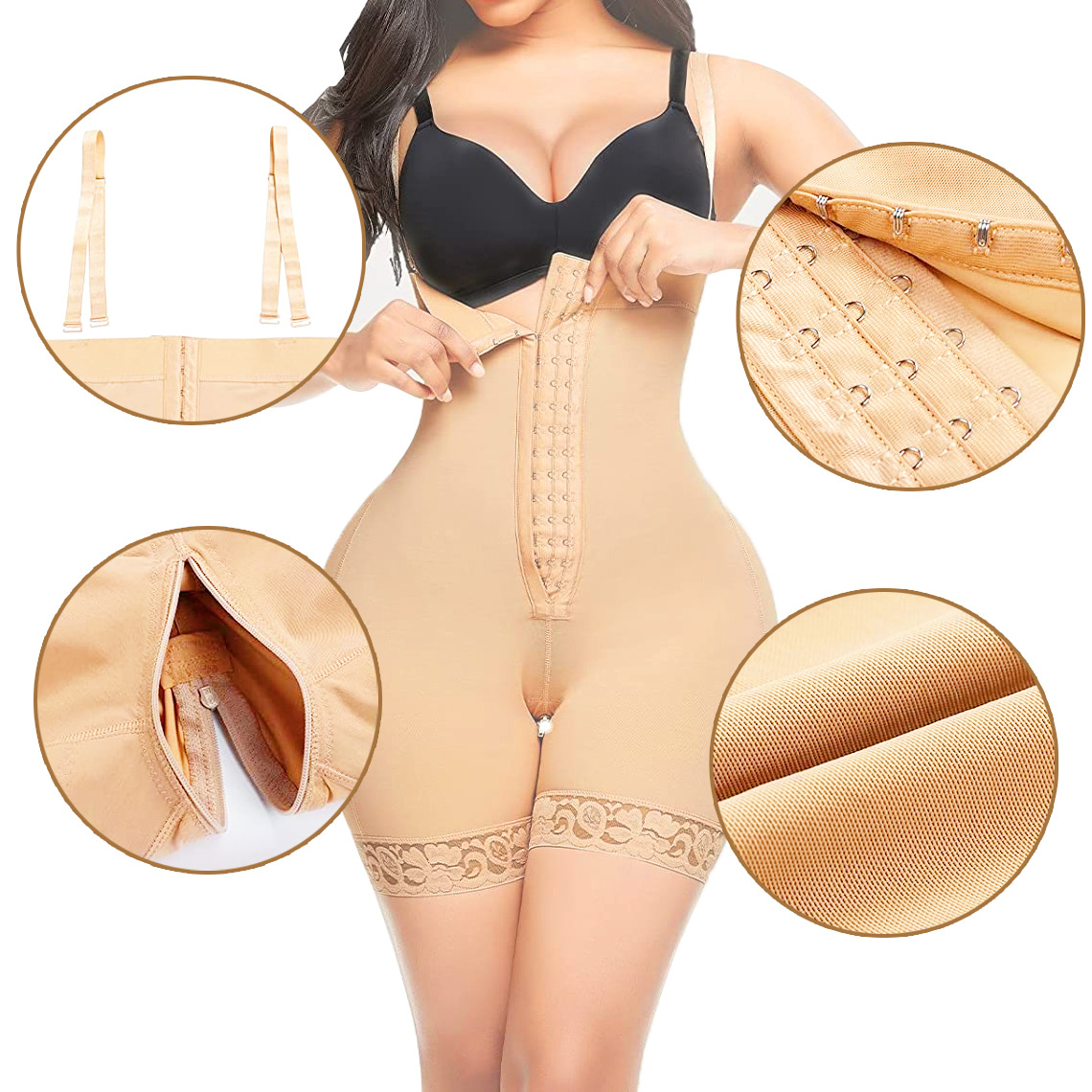 High Waist Body Shaping Crotch Zipper Tummy Control Butt Lift Shapewear