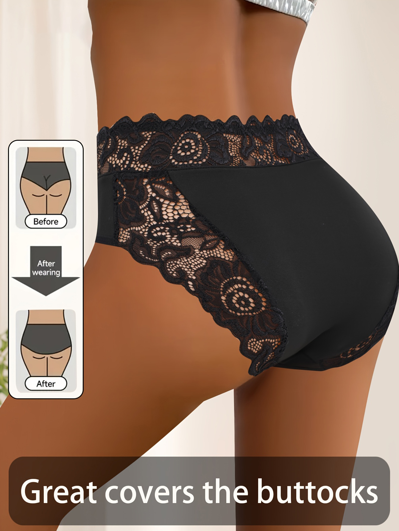 Lace High Elastic Seamless Fitted Butt-lifting Women's Underwear