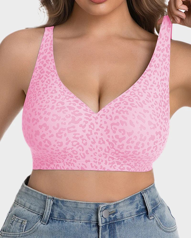 Wireless Leopard V-neck Contour Bra