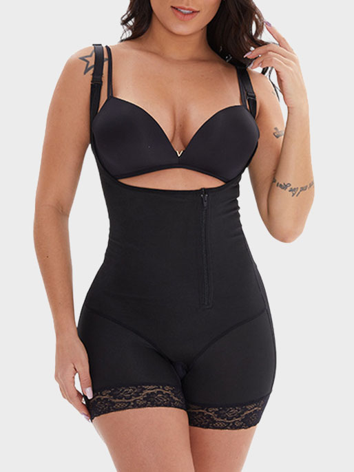 Women's Tummy Control Corset Push Up Zipper Bodysuit